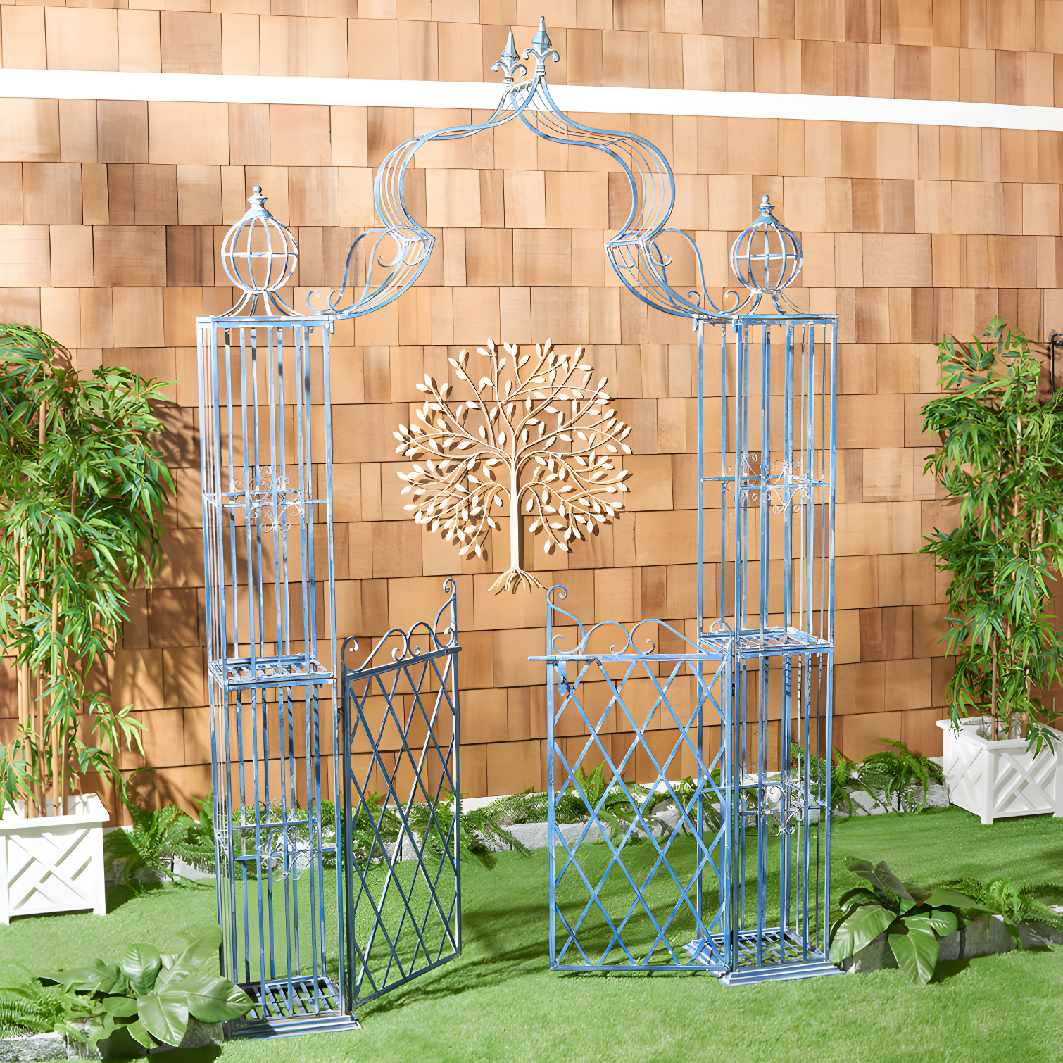 Antique Blue Iron Victorian Romance Garden Arbor