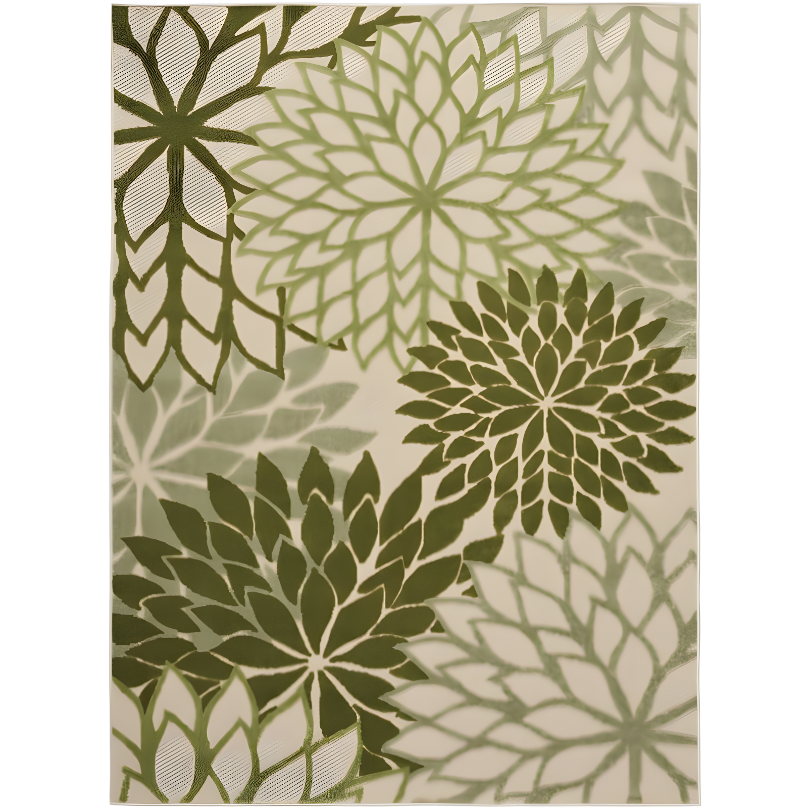 Ivory Green Floral Synthetic 4' x 6' Reversible Rug