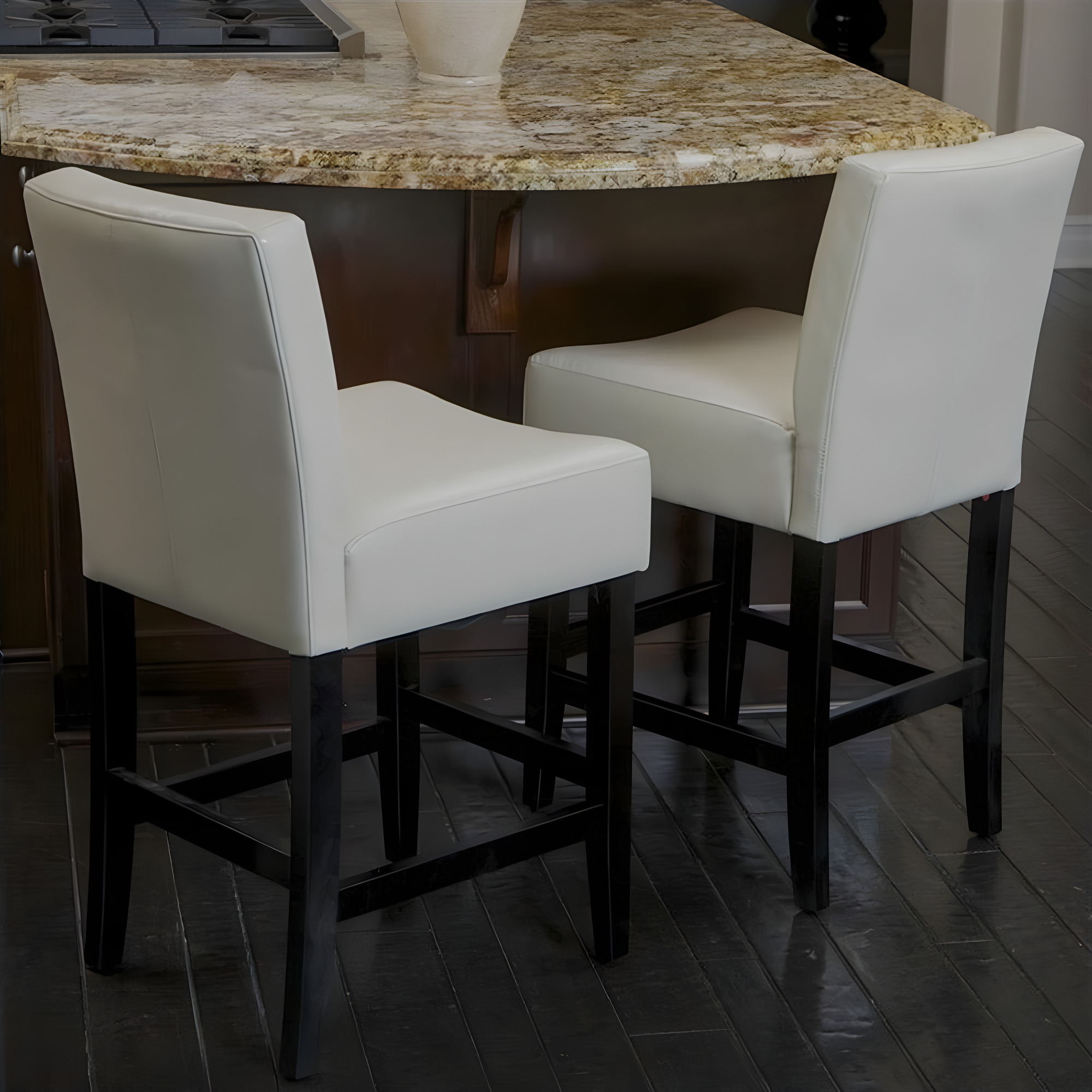 Ivory Bonded Leather 26" Counter Stools with Black Wood Frame, Set of 2