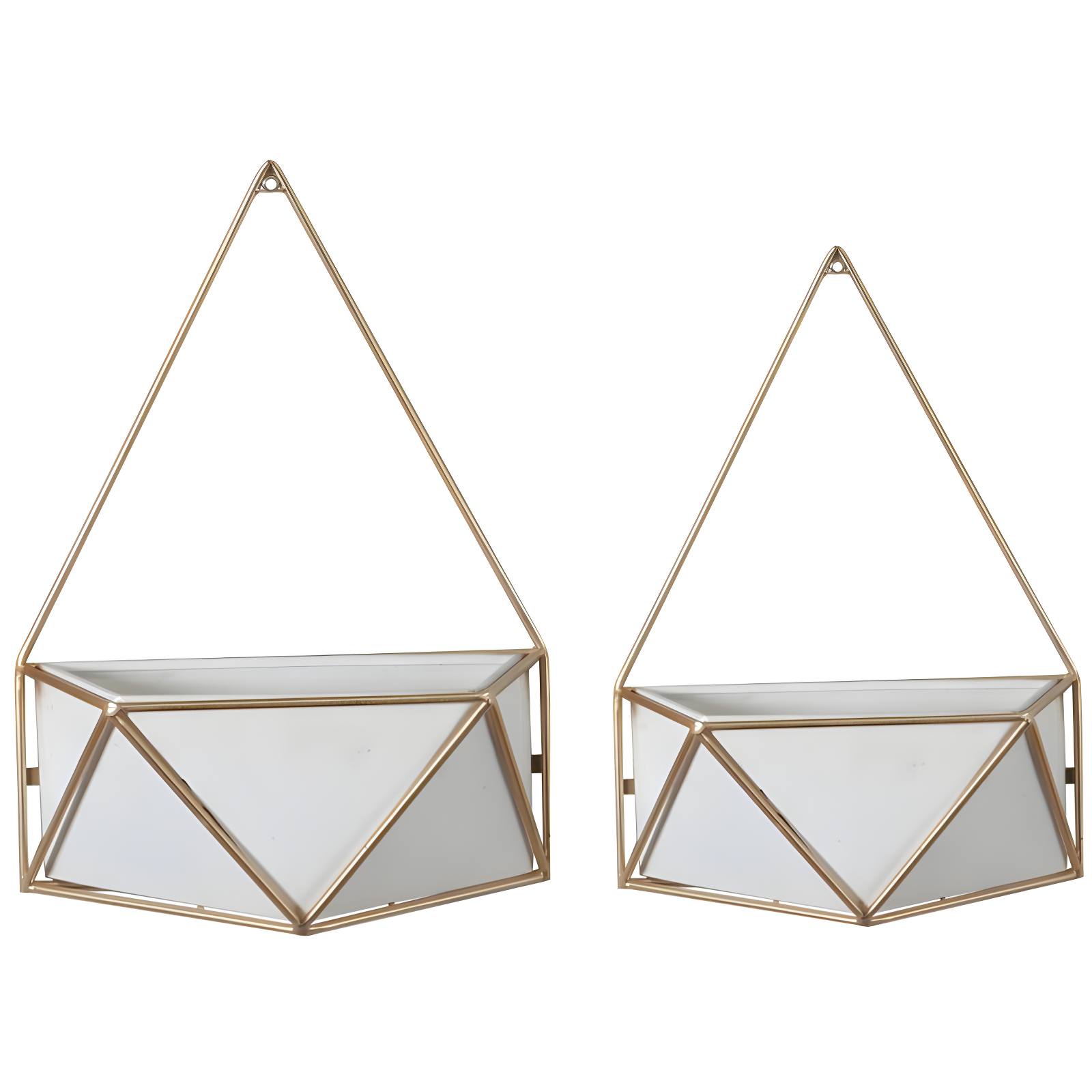 Set of 2 Geometric White and Gold Metal Wall Planters