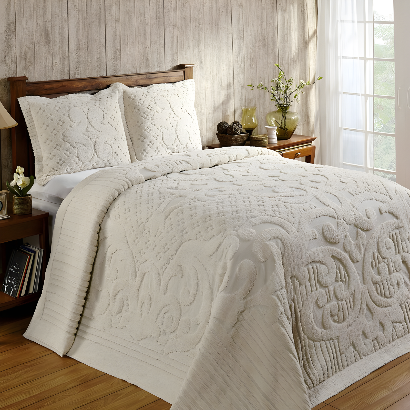 Ivory Twin Cotton Reversible Textured Bedspread