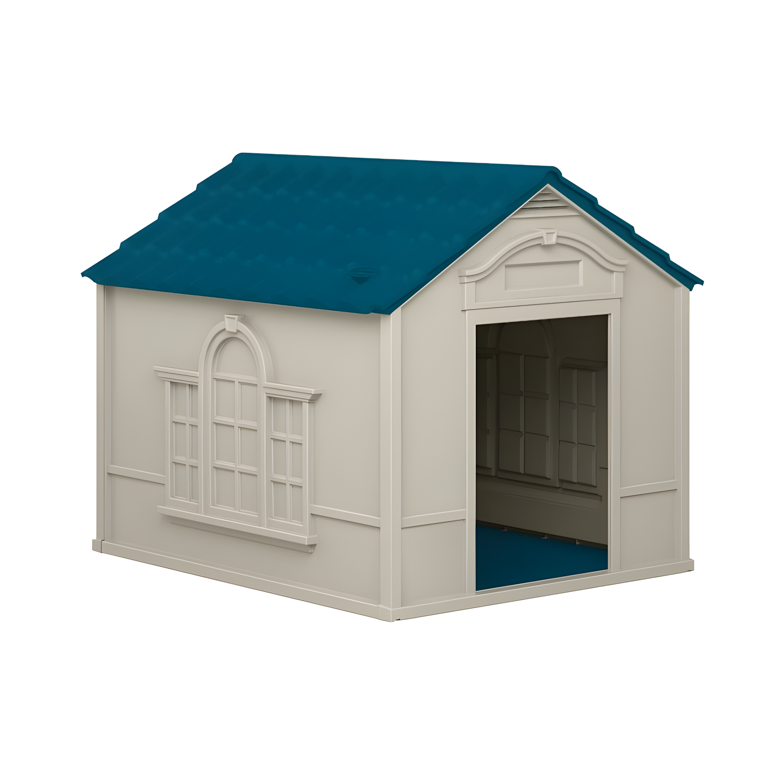 Large Taupe and Blue Insulated Plastic Dog House