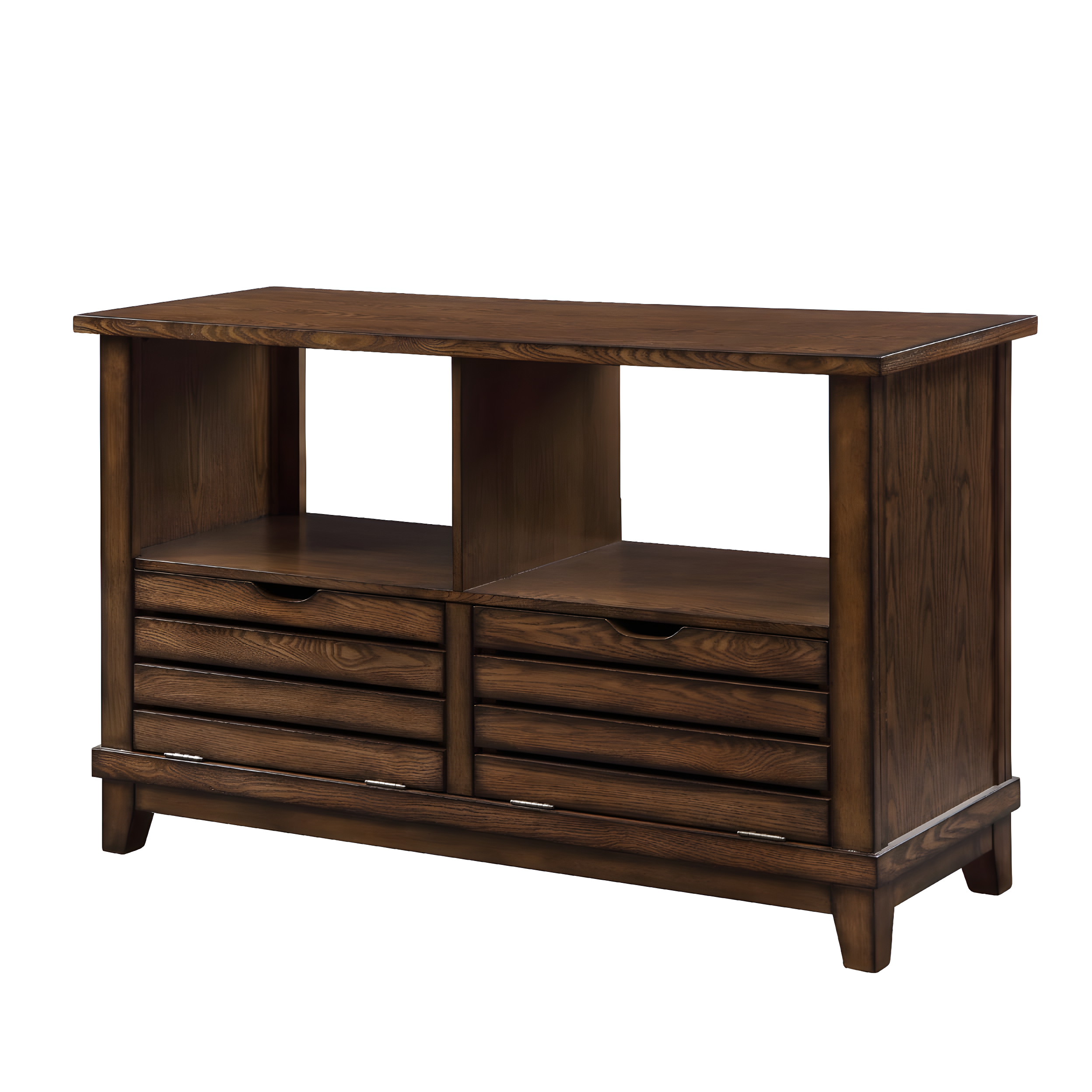 Brown Oak Slatted Front Sofa Table with Storage