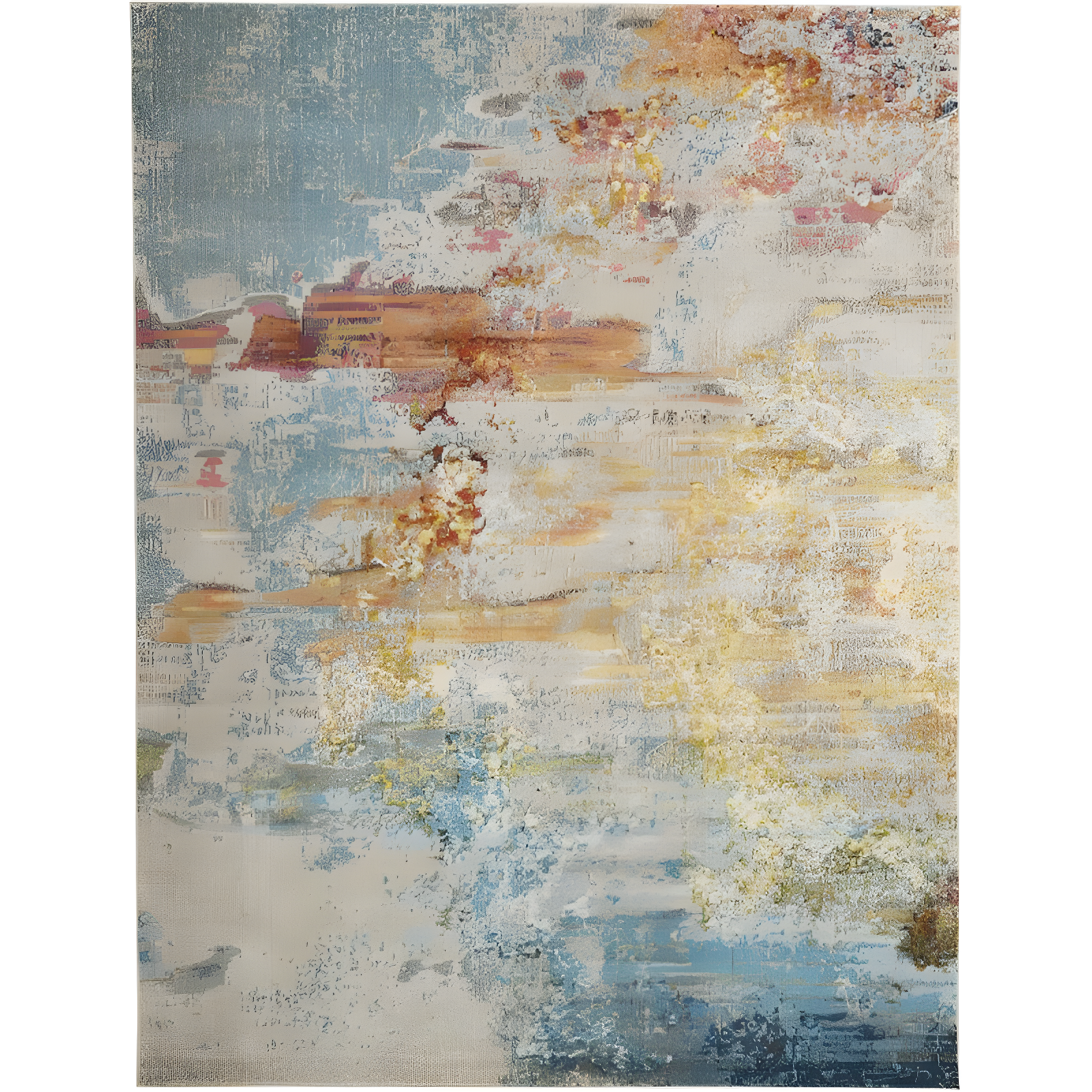 XXL Blue and Gray Abstract Synthetic Area Rug