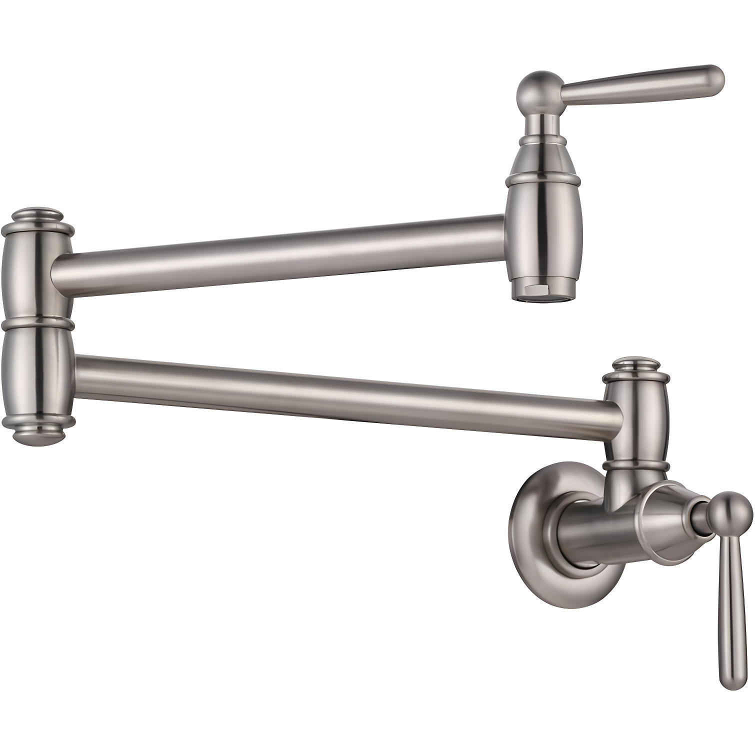 Brushed Nickel Double Handle Wall Mount Pot Filler Faucet