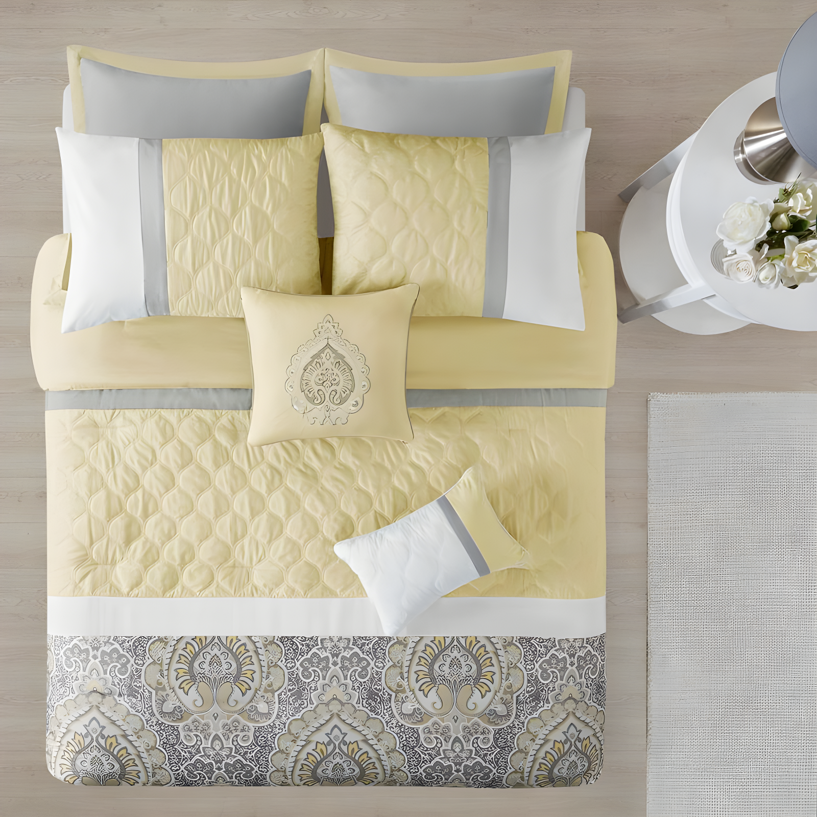 Shawnee Yellow and Gray 8-Piece Queen Microfiber Comforter Set