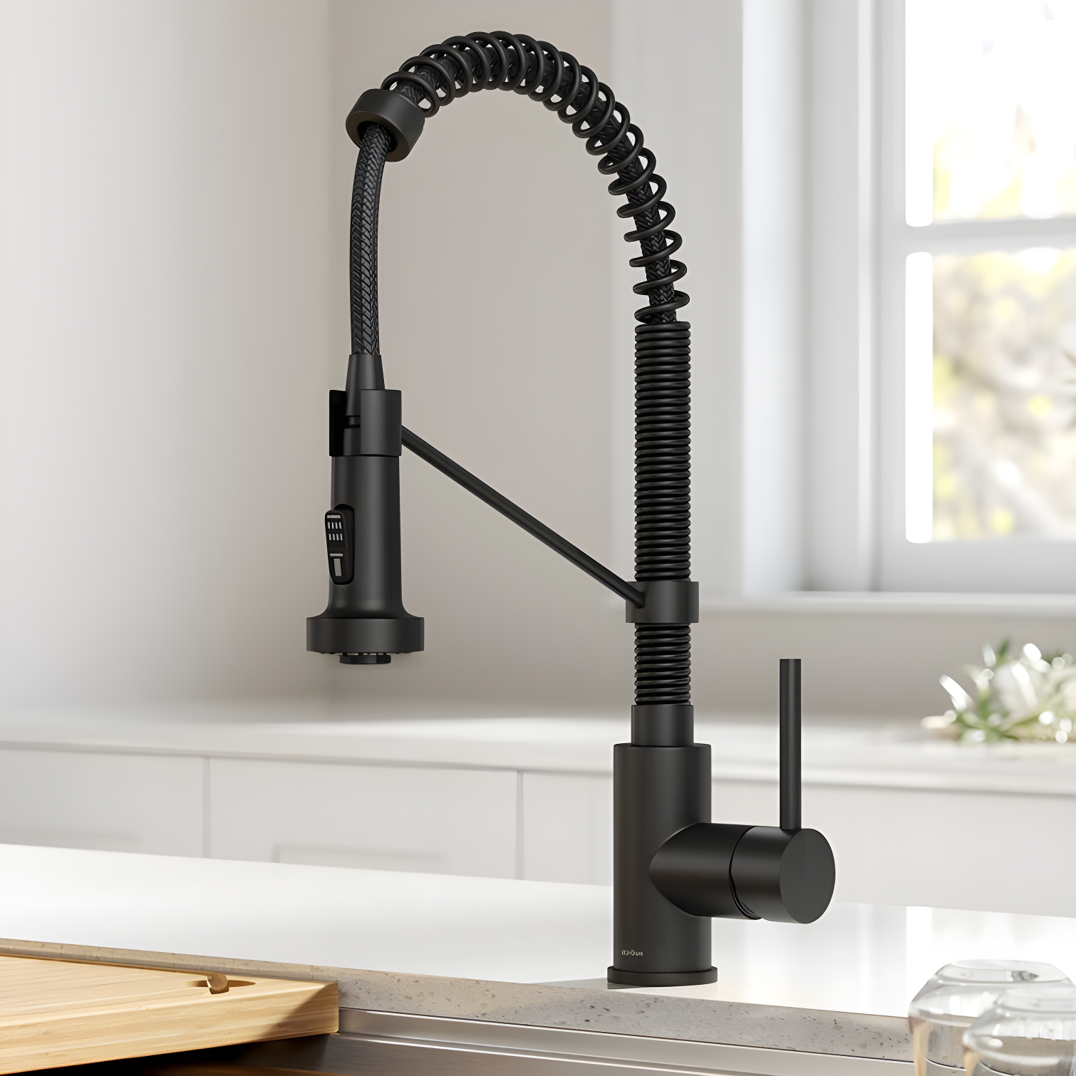 Matte Black 18-Inch Commercial Style Pull-Down Kitchen Faucet