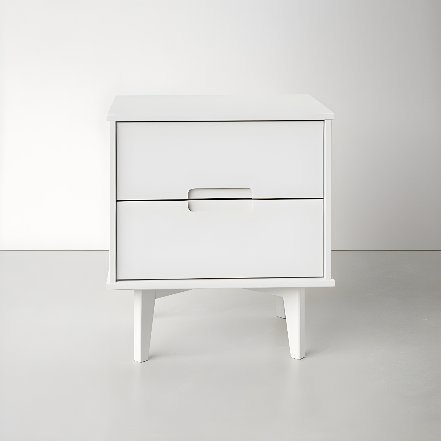 Mid-Century Modern White Maple 2-Drawer Nightstand