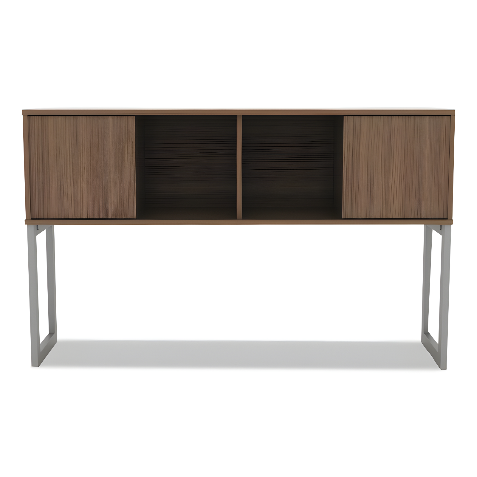 Modern Walnut 60'' Wide Desk Hutch with Sliding Doors