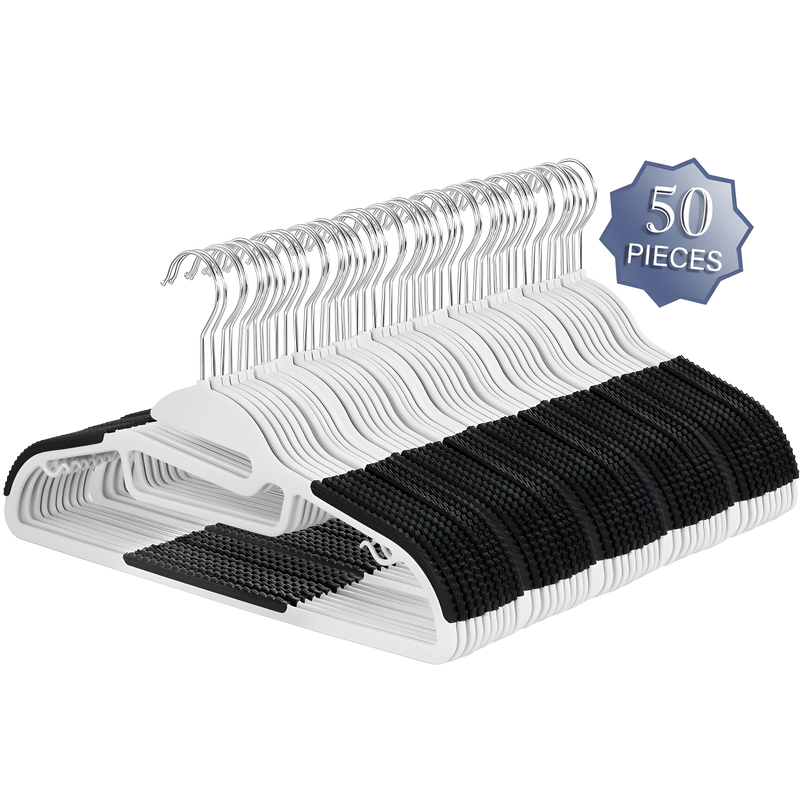 Elama 50 Piece White and Black Non-Slip Plastic Hangers