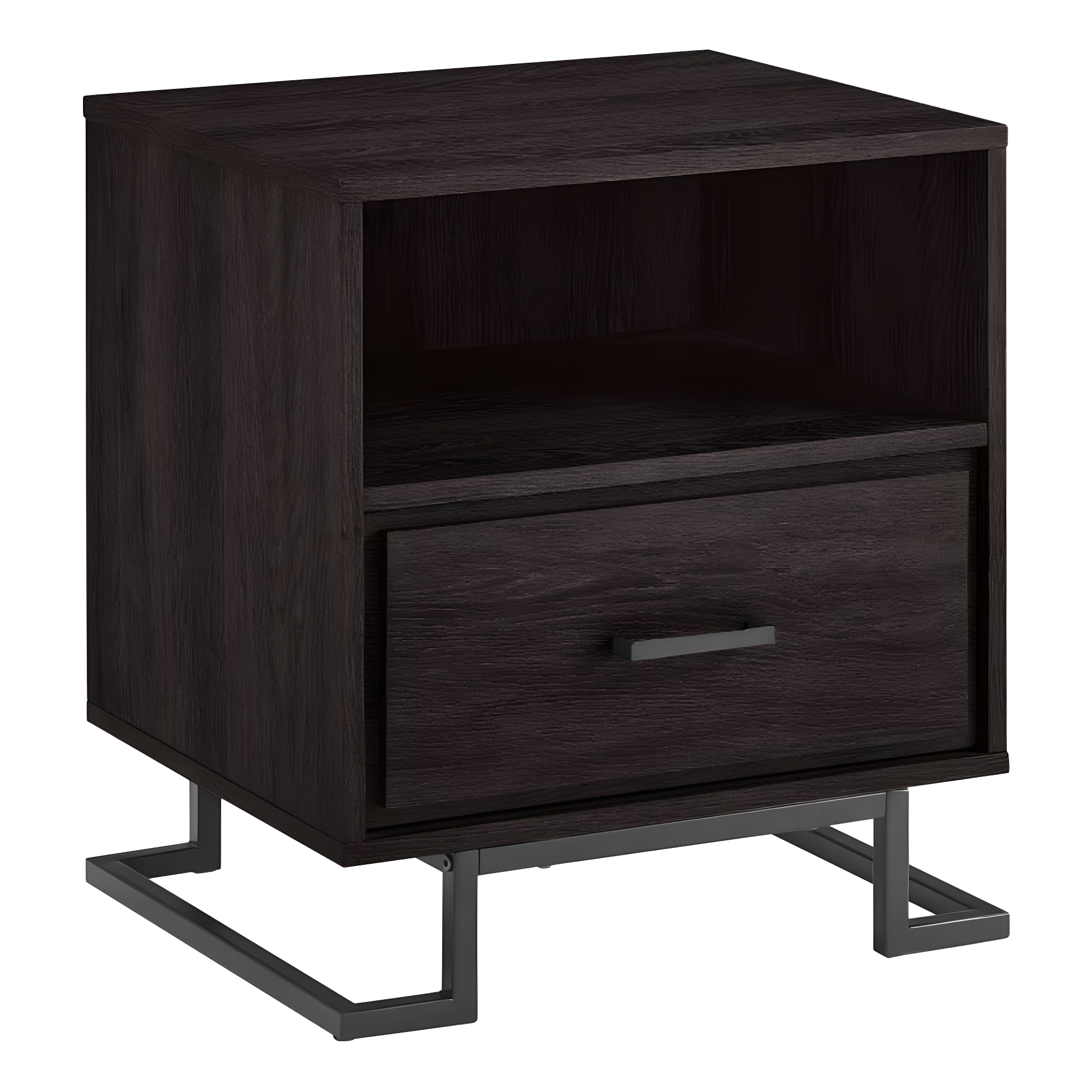 Charcoal 20" Contemporary Metal and Wood Nightstand with 1 Drawer