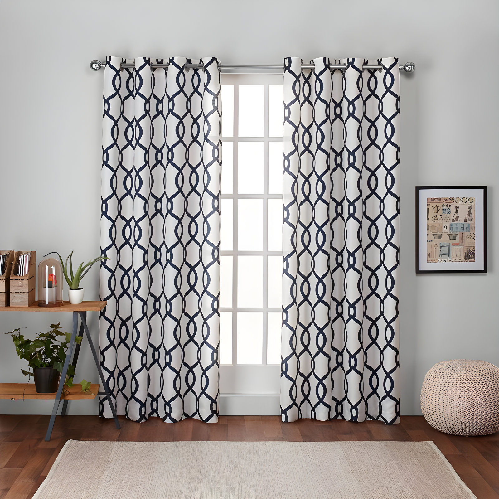 Indigo and Mecca Orange Linen Blend Grommet Curtain Panel