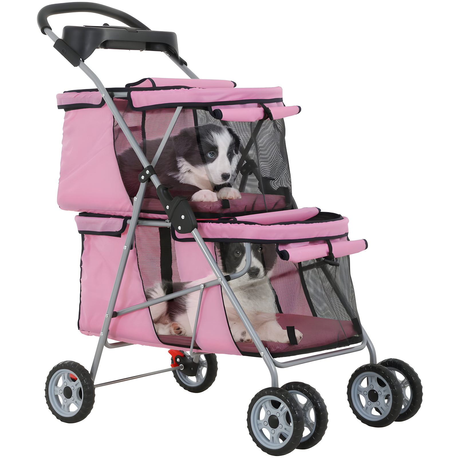 Pink Lightweight 4-Wheel Dog Stroller with Mesh Panels