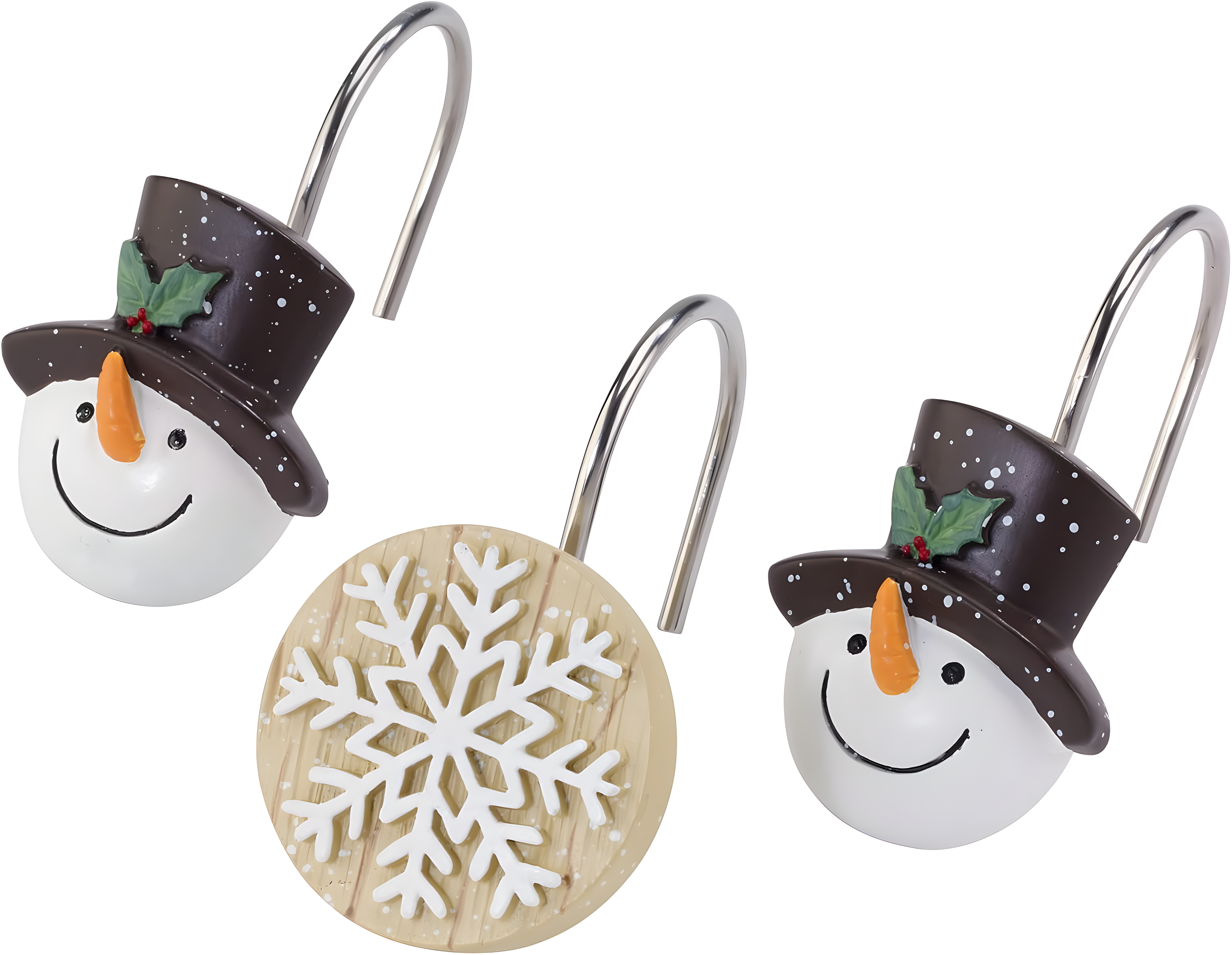 Holiday Snowman and Snowflake Resin Shower Curtain Hooks Set