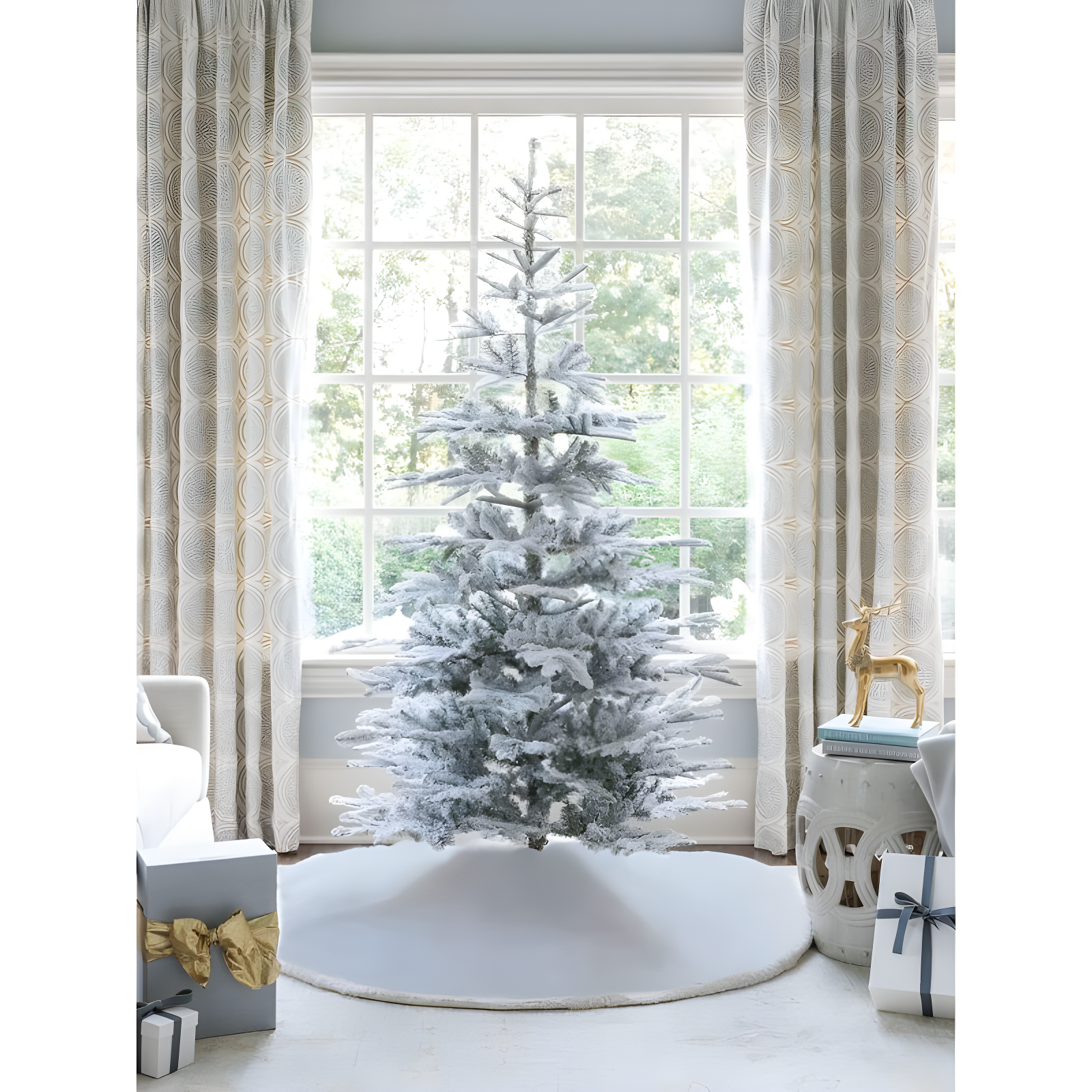 7-Foot Snow Flocked Fir Artificial Christmas Tree with Metal Stand