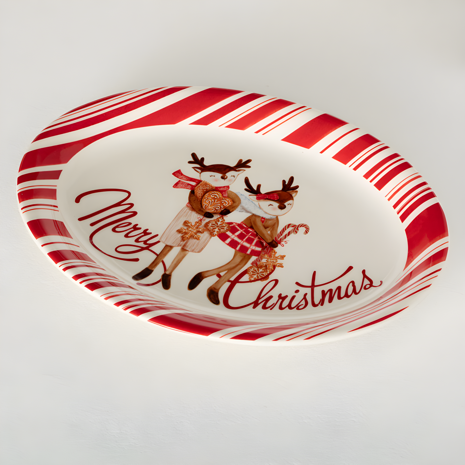 14.75" Red and White Ceramic Merry Christmas Platter