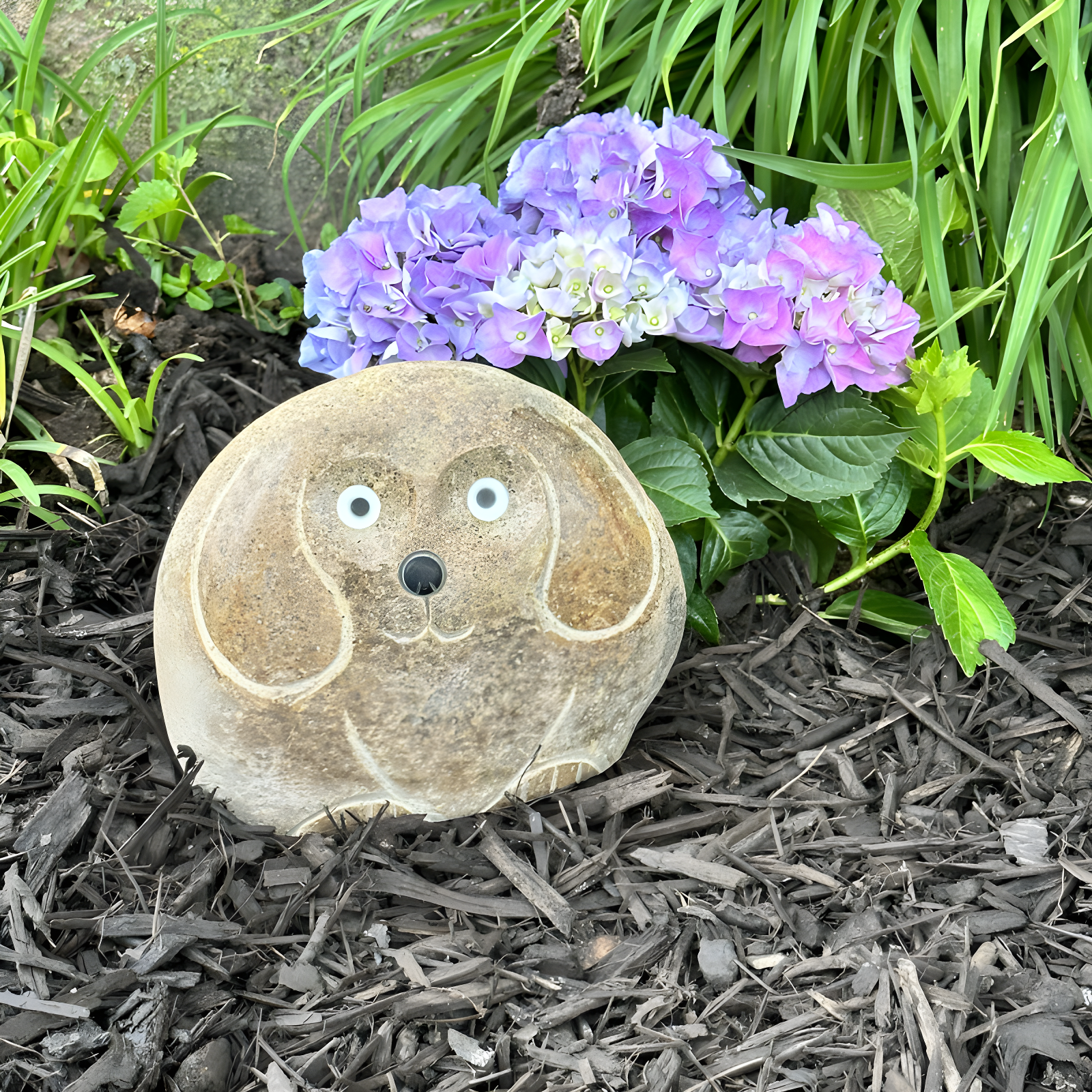 Hand-Carved Natural Granite Boulder Dog Garden Statue