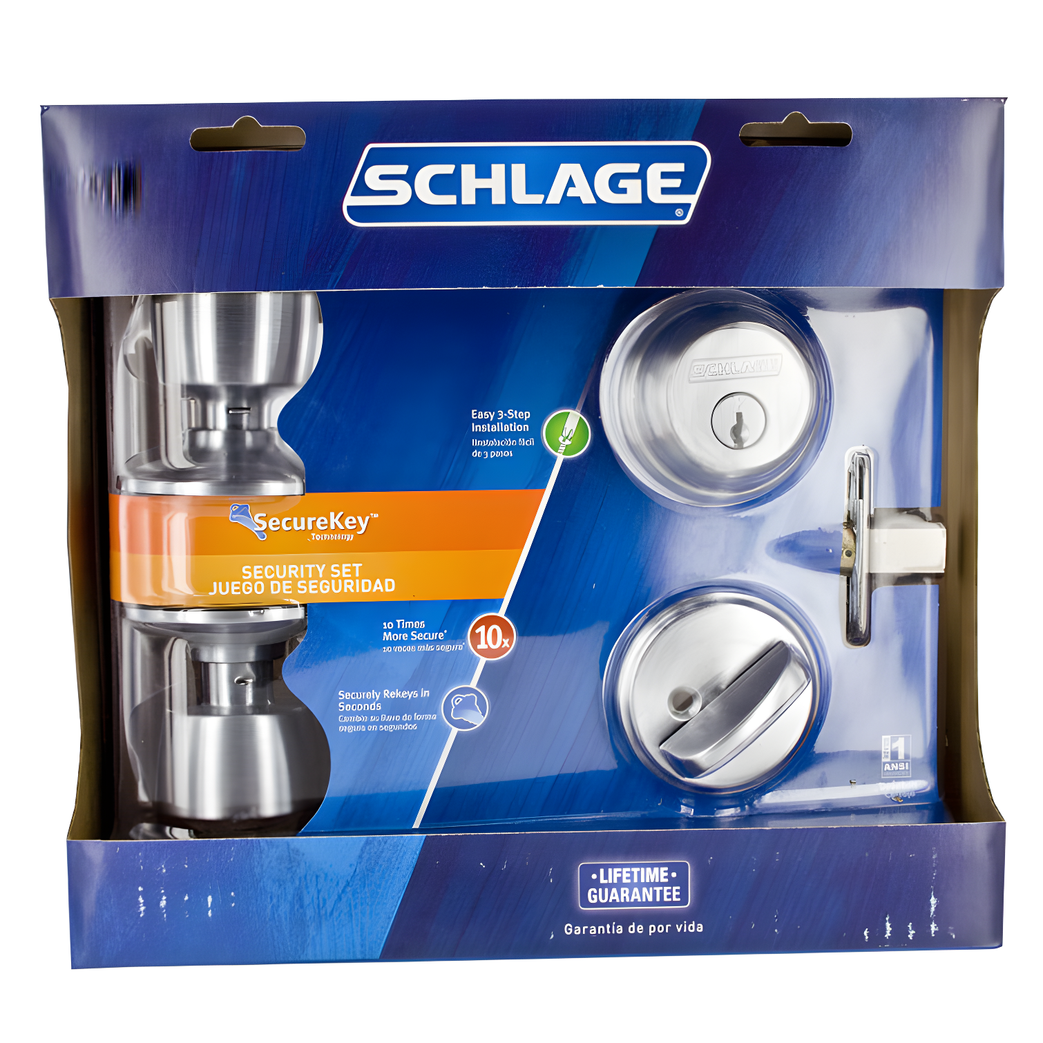 Satin Chrome Single Cylinder Deadbolt and Knob Set