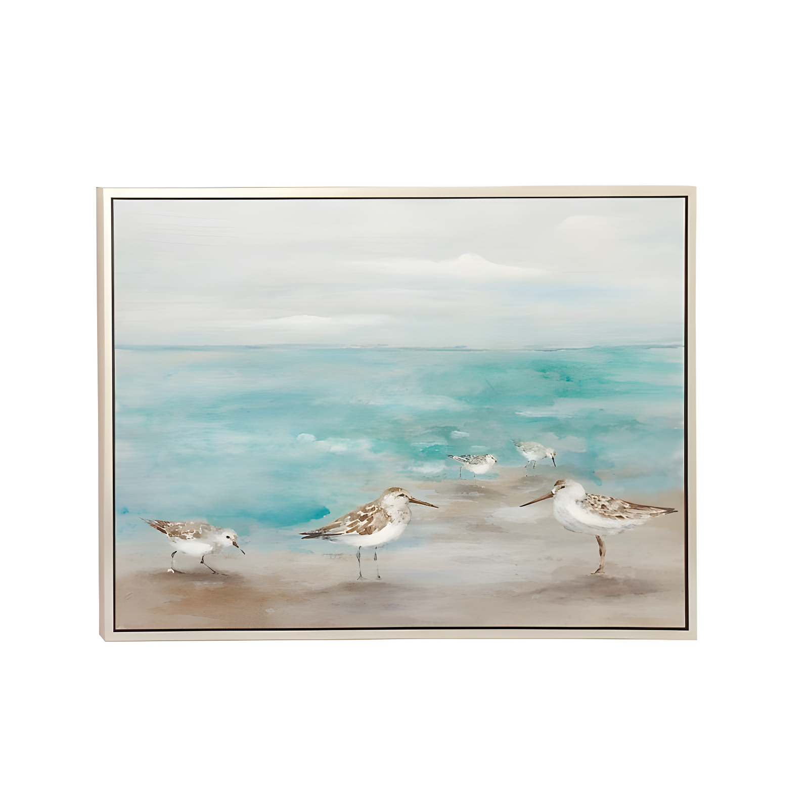 White and Blue Coastal Bird Canvas Framed Wall Art