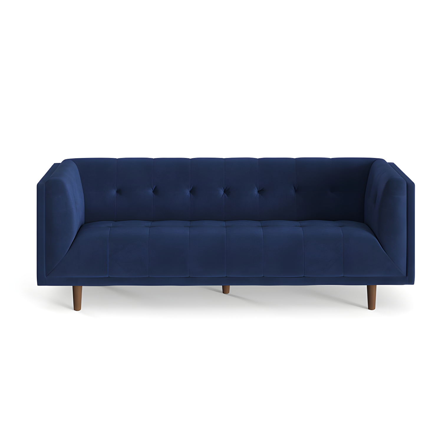 Cecily 82'' Sapphire Blue Velvet Tufted Sofa with Pecan Wood Legs