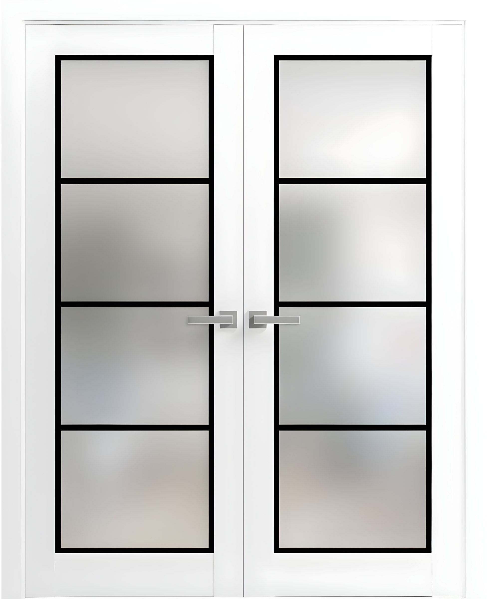 White Silk 60 x 96 Inch French Double Doors with Frosted Glass