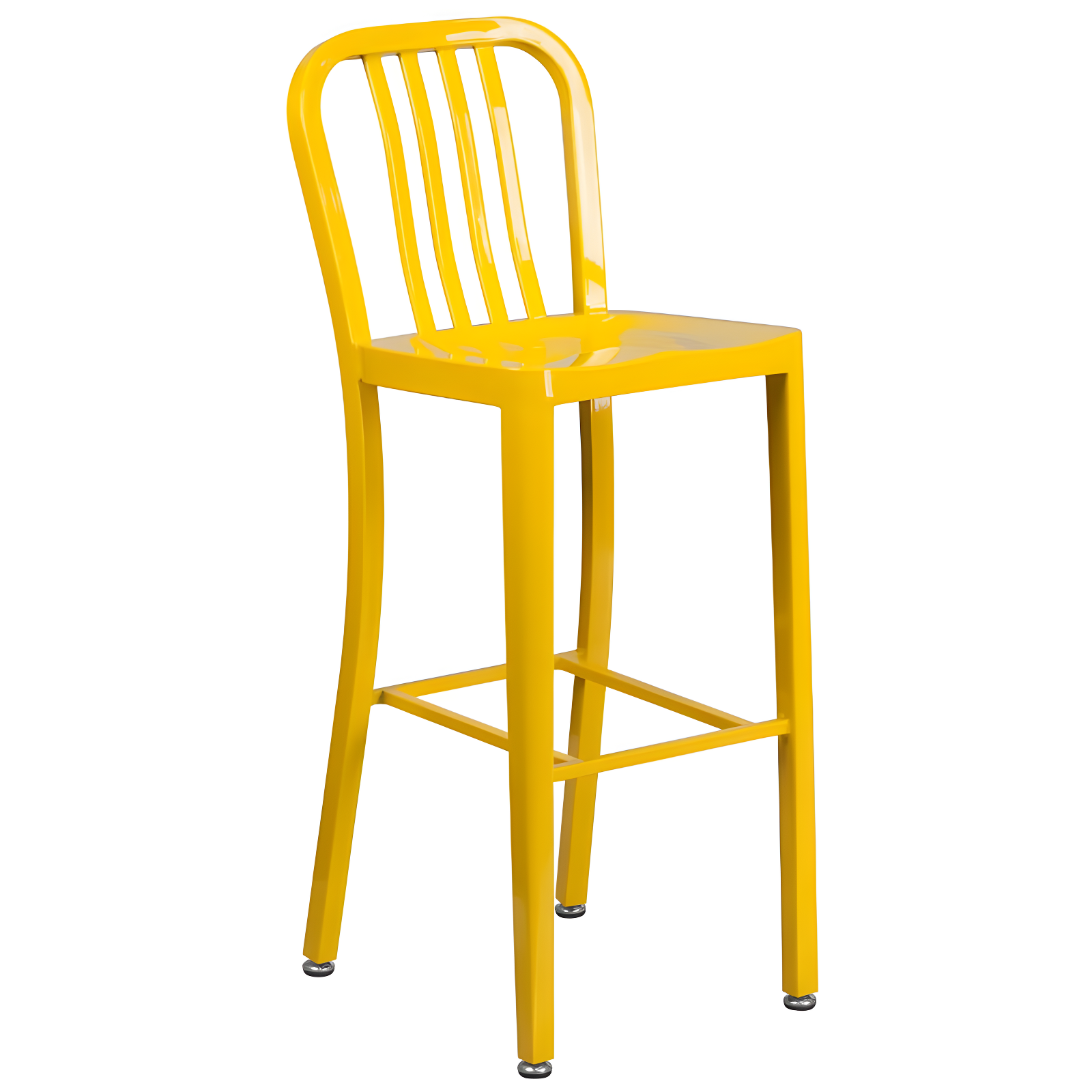 30'' Yellow Metal Indoor-Outdoor Barstool with Slat Back