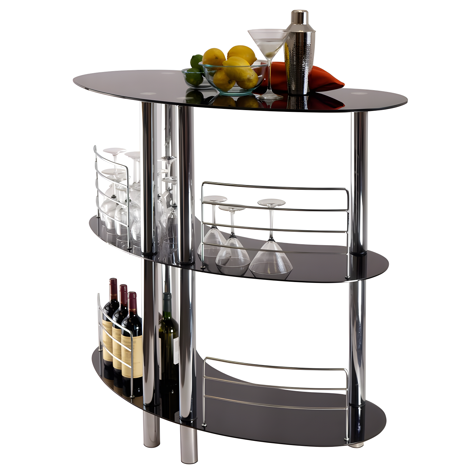 Martini 47-Inch Black and Chrome Glass Bar Unit