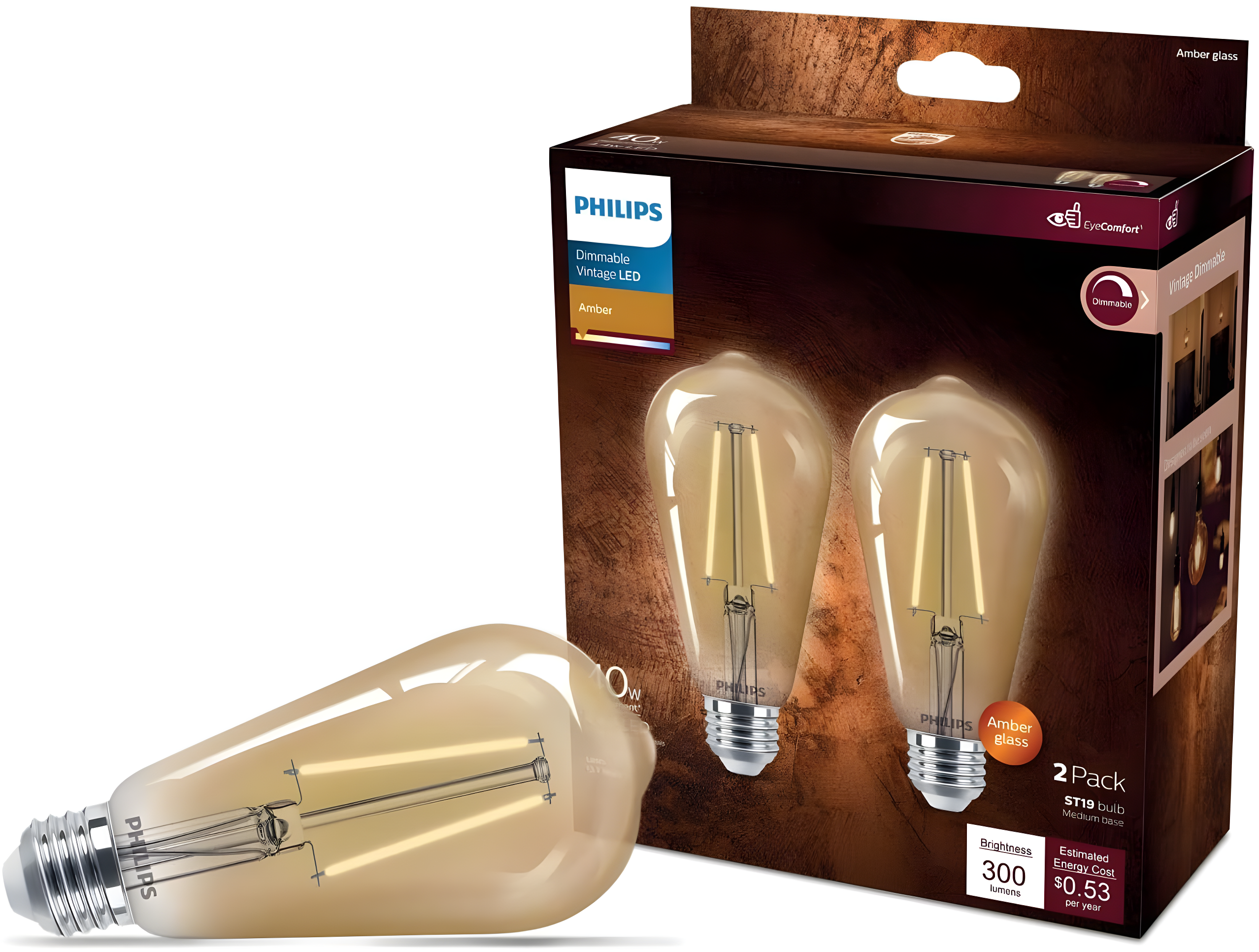 Amber Glass Vintage LED Dimmable Decorative Bulb Pack