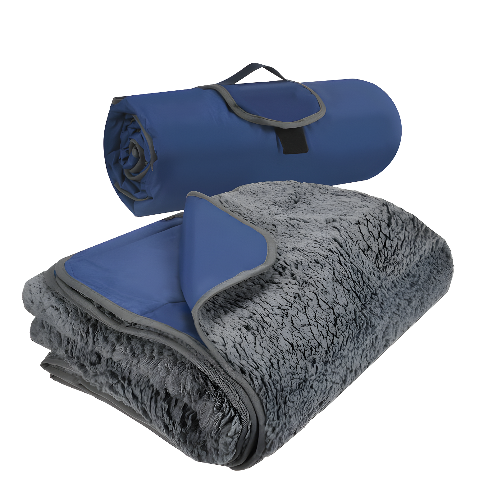 Navy Blue and Gray Waterproof Sherpa Fleece Throw Blanket