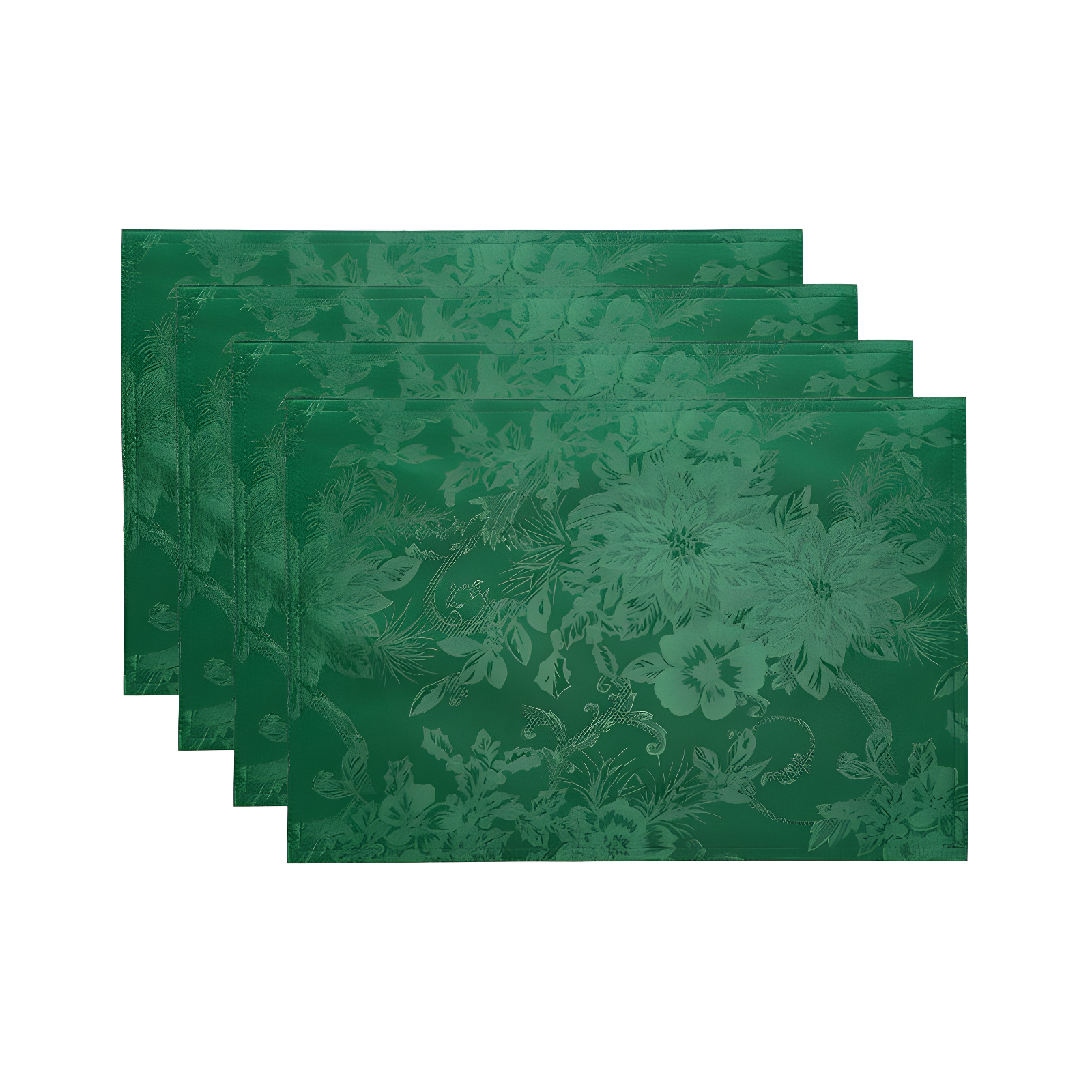 Green Jacquard Poinsettia Holiday Placemats Set of 4