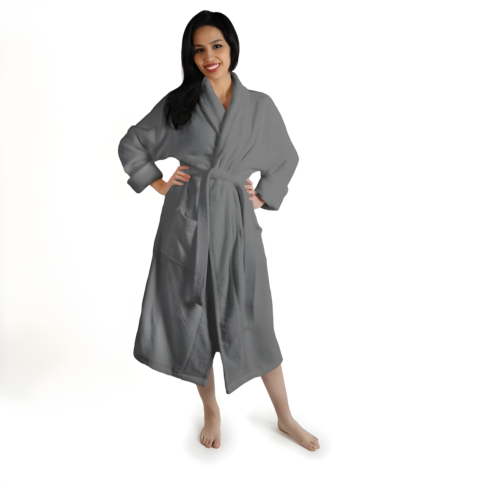 Women's Gray Turkish Cotton Terry Cloth Bathrobe with Pockets