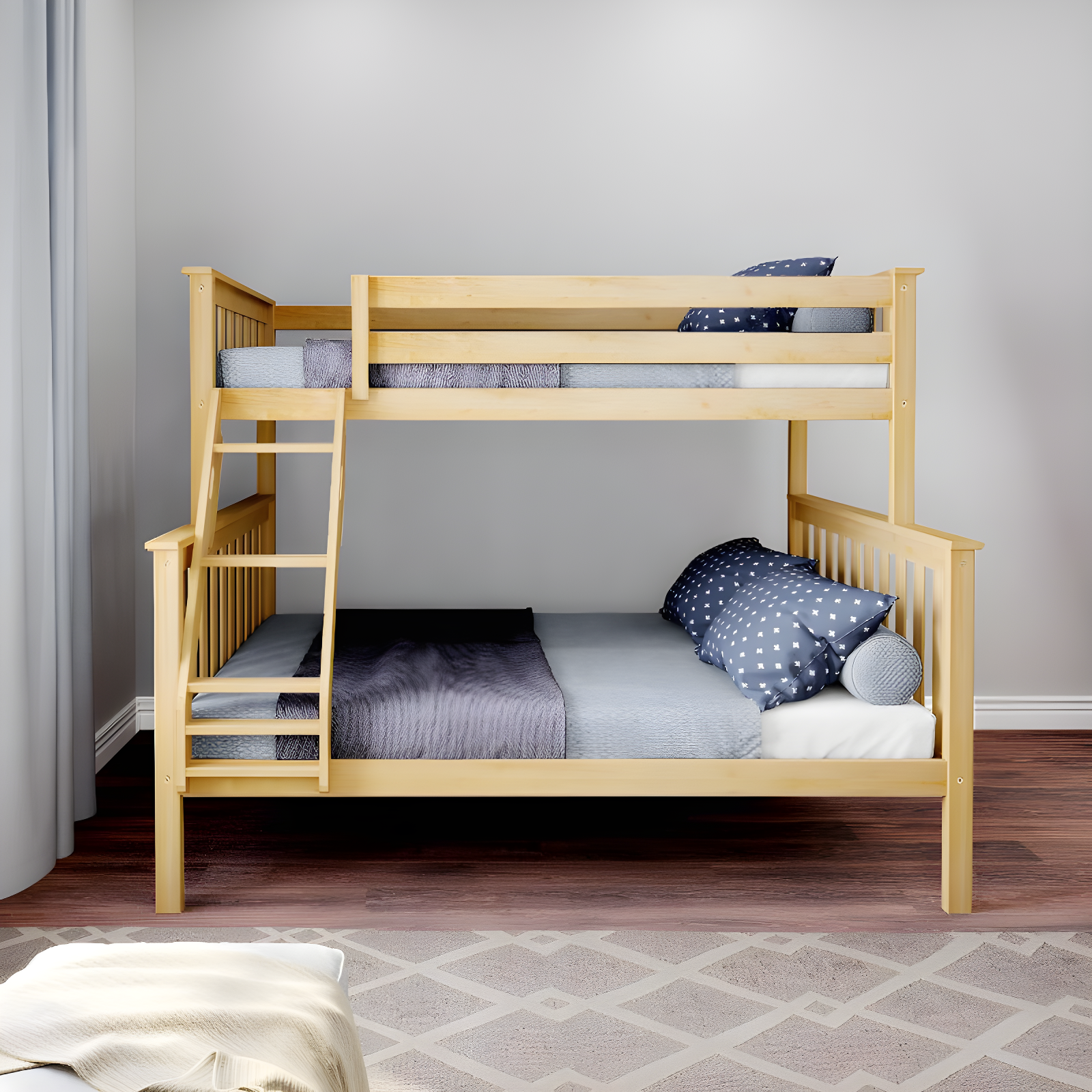 Natural Pine Full/Double Bunk Bed with Storage and Headboard