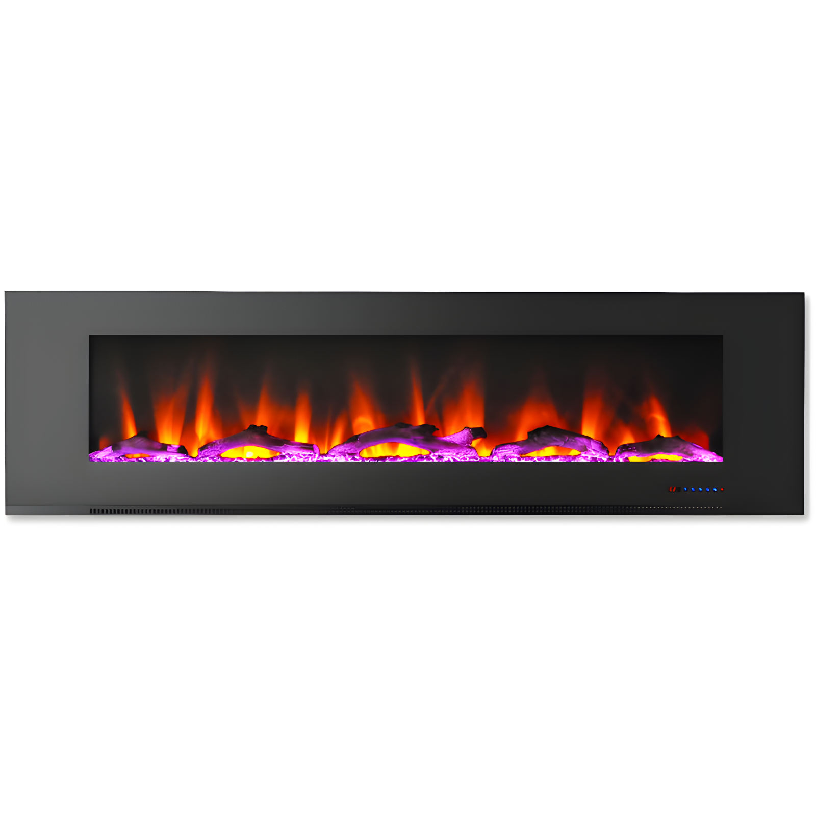 72-Inch Black Wall Mount Electric Fireplace with Multicolor LED Flames