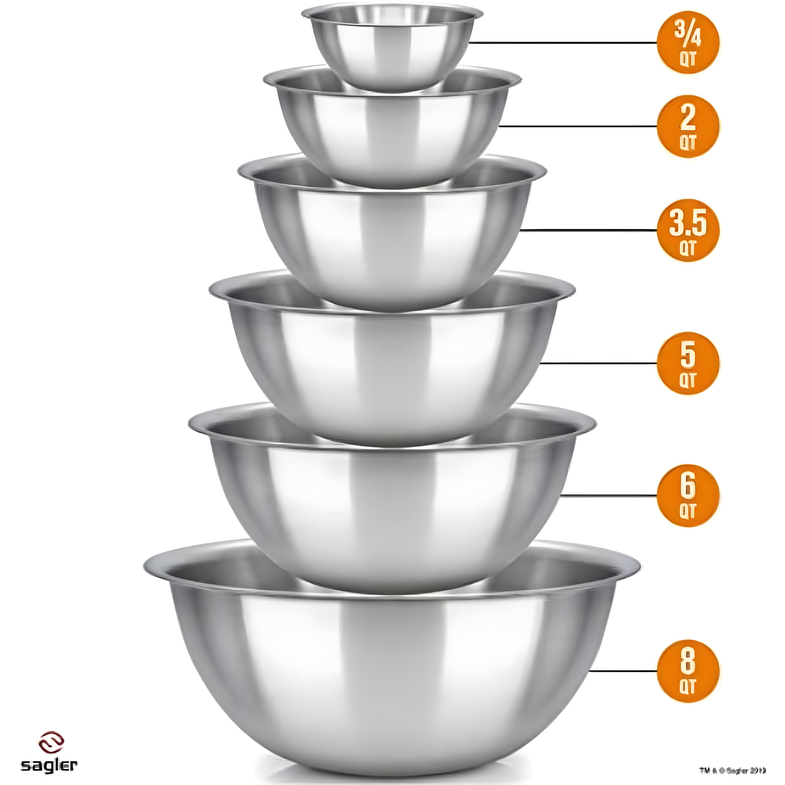 Stainless Steel Mixing Bowl Set with Lids, 6-Piece