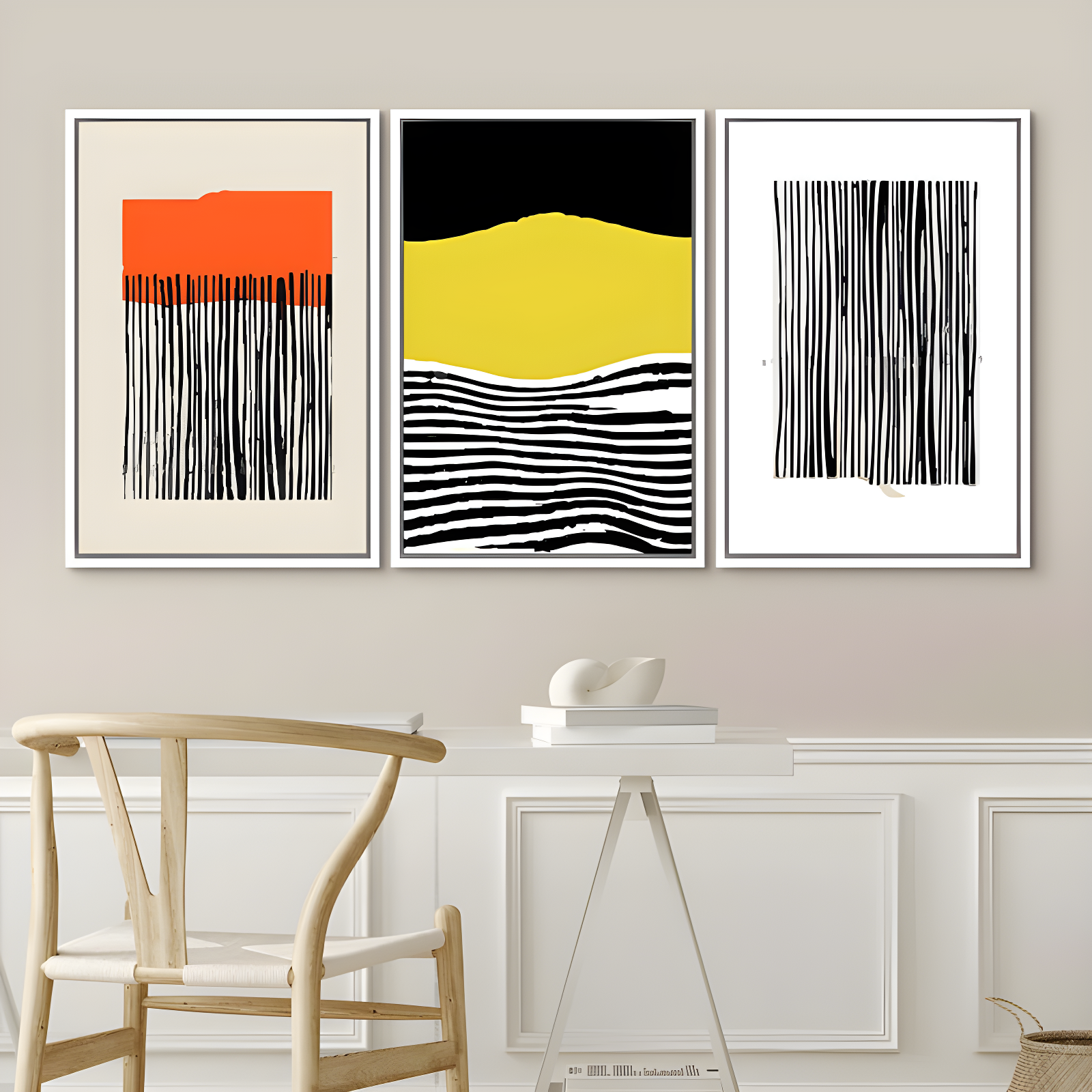 Abstract Black Yellow and Orange Canvas Art Set with Floater Frame