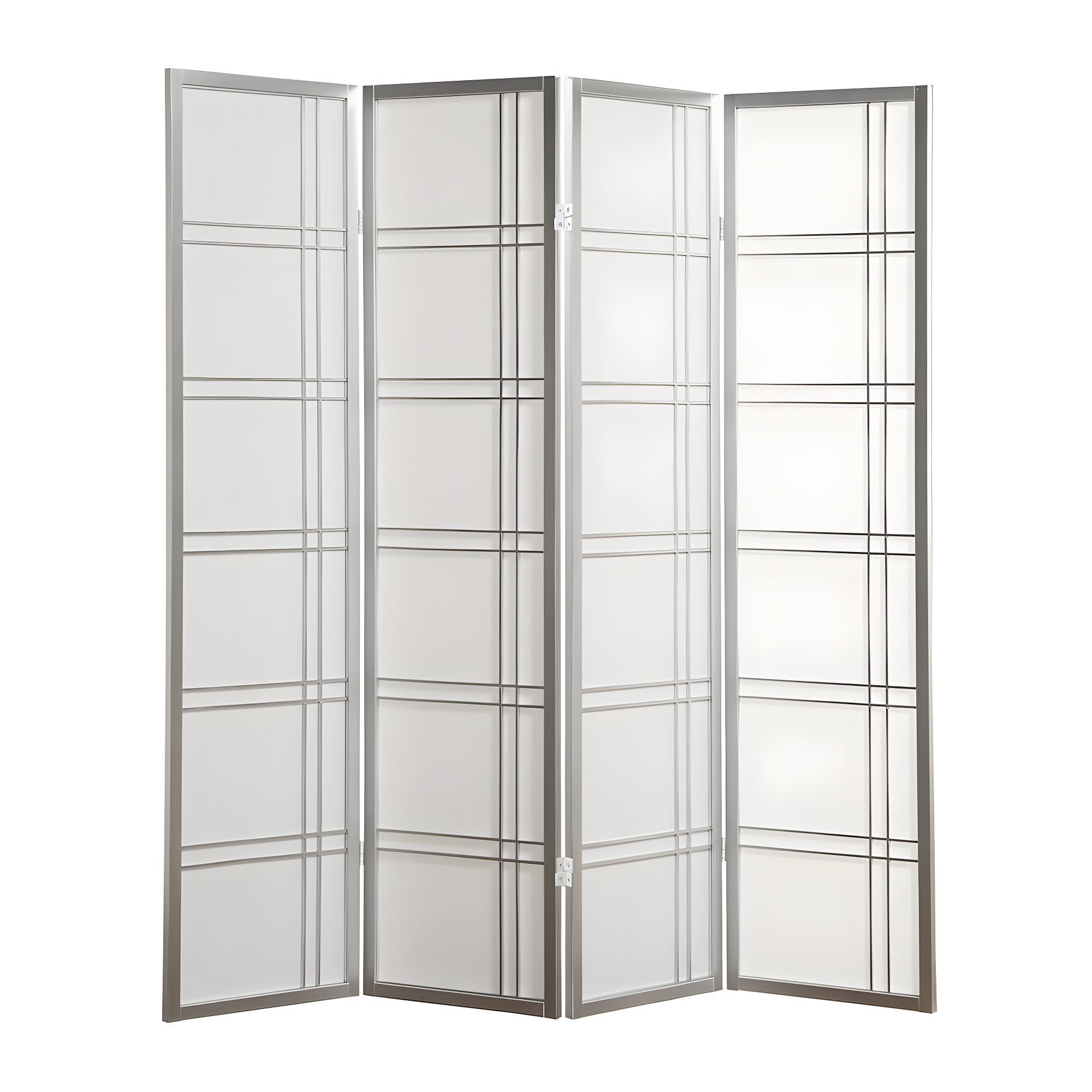 Silver 4-Panel Shoji Rice Paper and Wood Room Divider