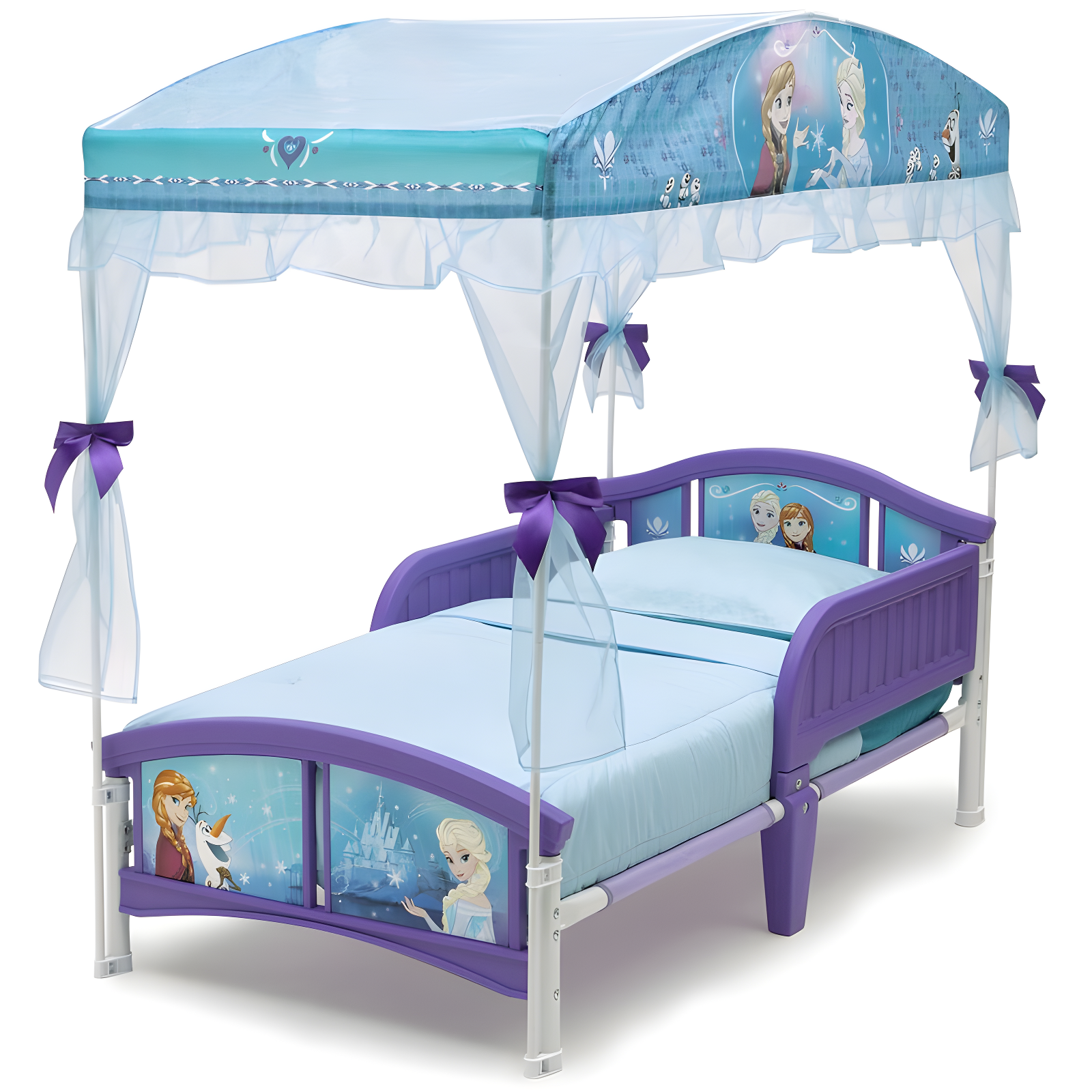 Disney Frozen Purple Metal Toddler Canopy Bed with Headboard