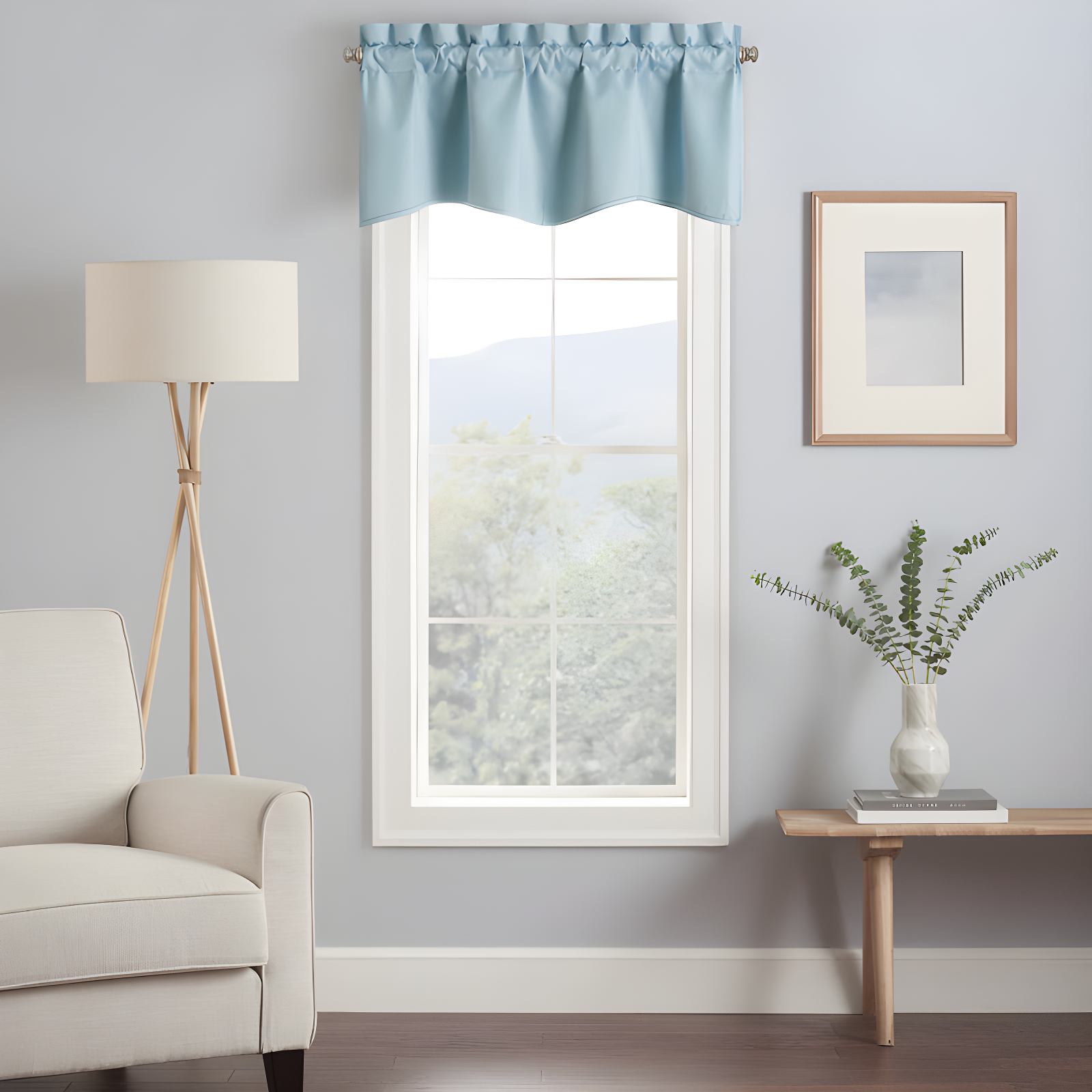 Sterling Blue Scalloped Rod Pocket Valance, 42" x 18"