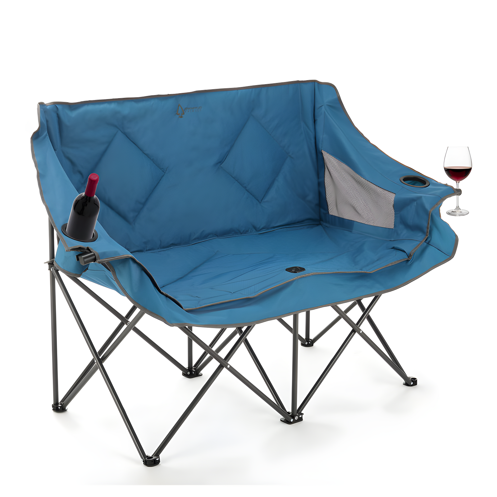 Deluxe Duo Double Outdoor Loveseat with Wine Glass Holders - Blue