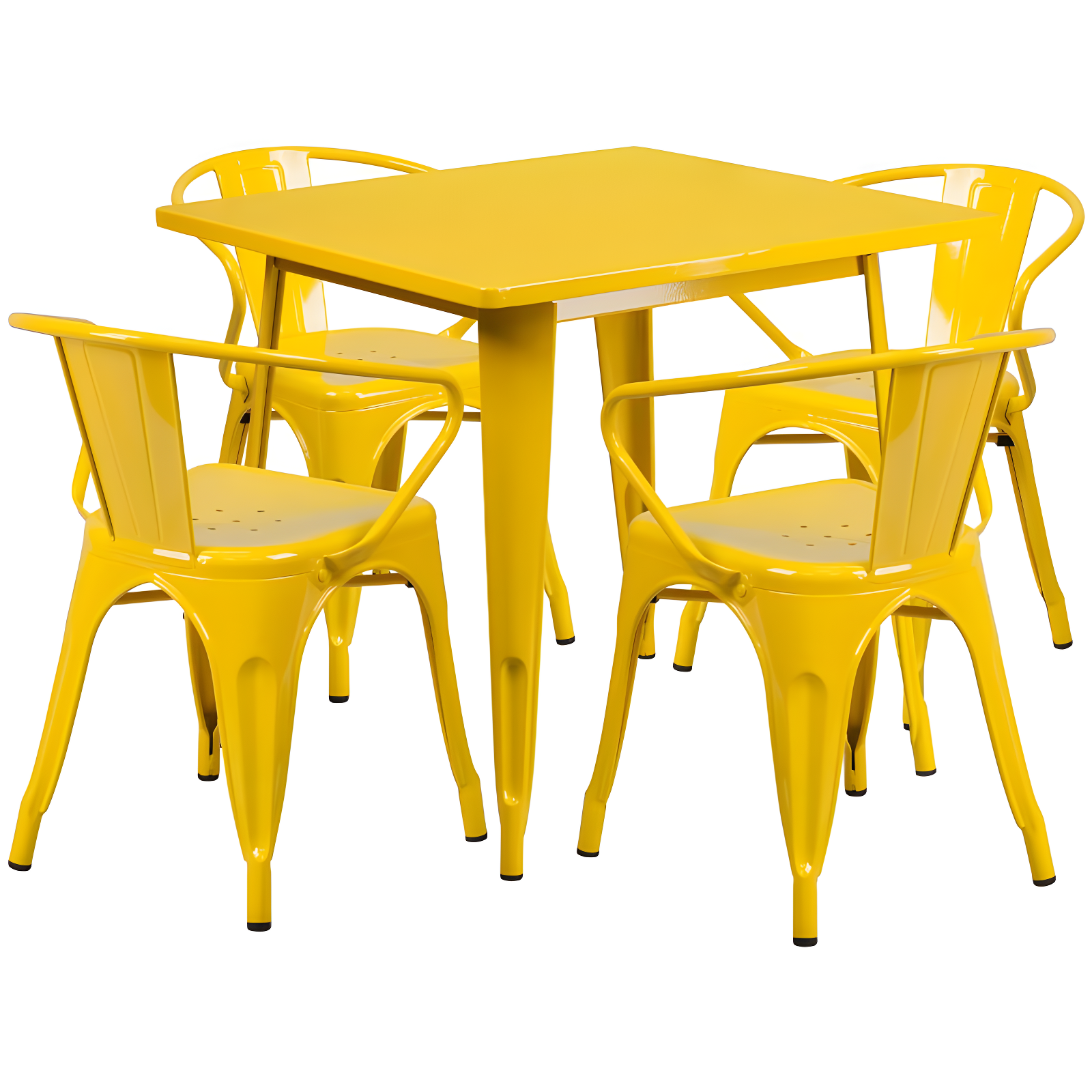 Yellow Square Metal Indoor-Outdoor Dining Set with 4 Chairs