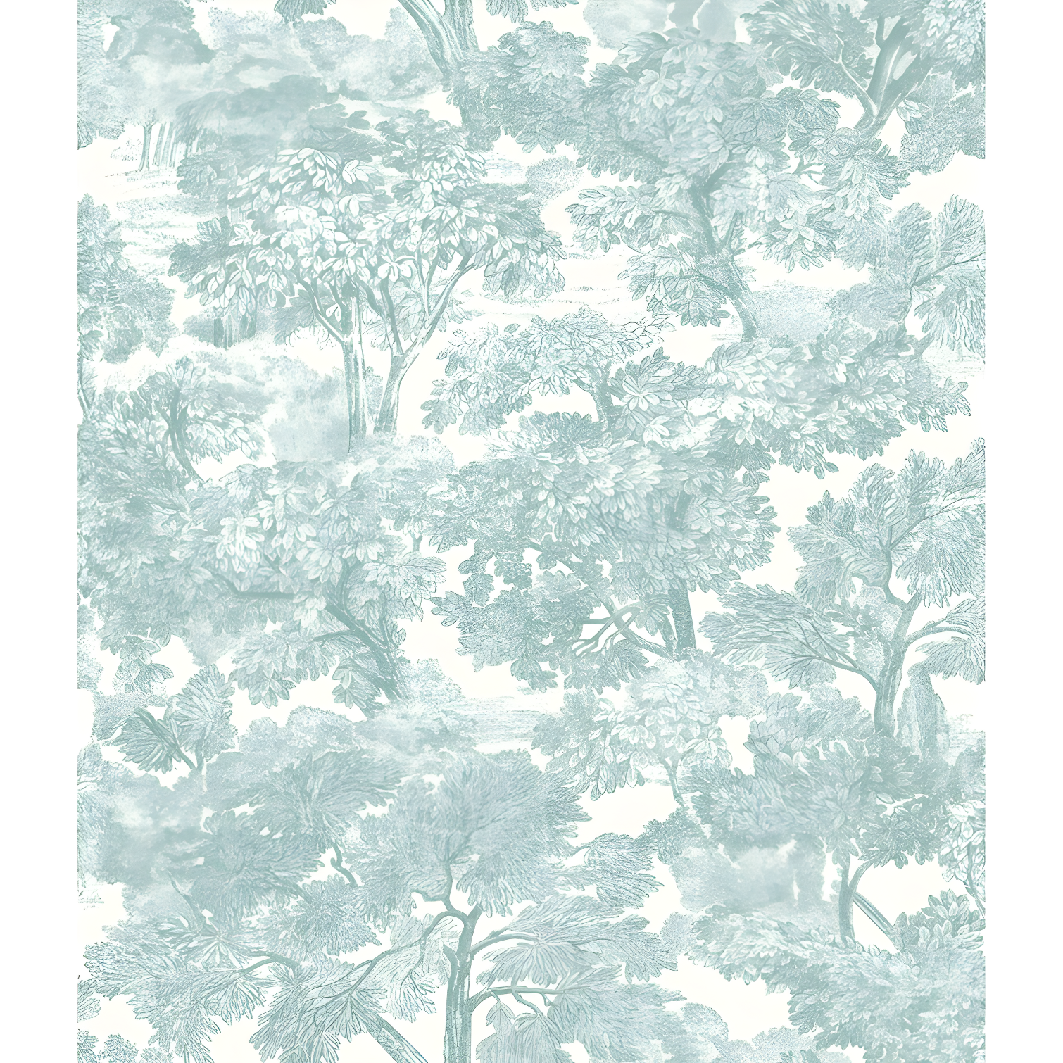 Teal and White Hand Drawn Toile Wallpaper Roll