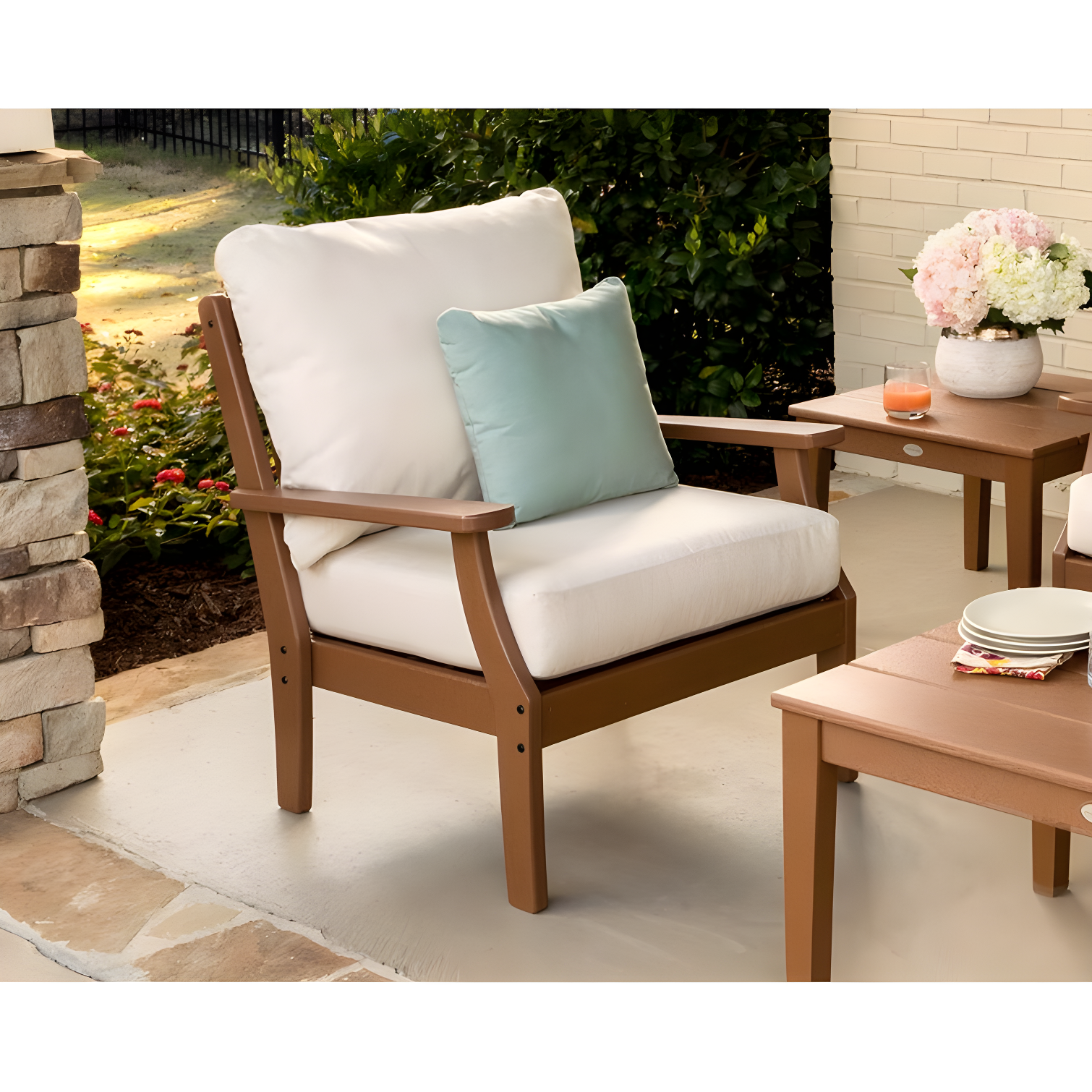 Braxton Rustic Farmhouse X-Back Outdoor Patio Chair - Teak/Dune Burlap