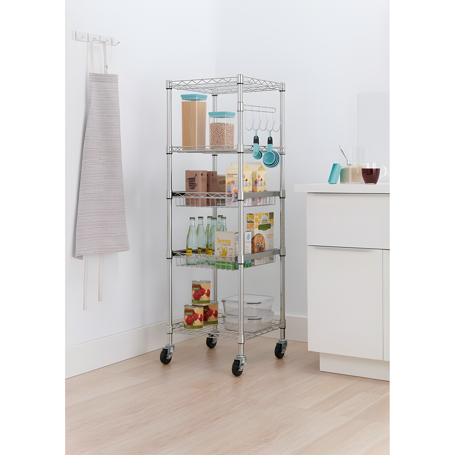 EcoStorage Chrome 5-Tier Square Rack with Adjustable Shelves and Wheels