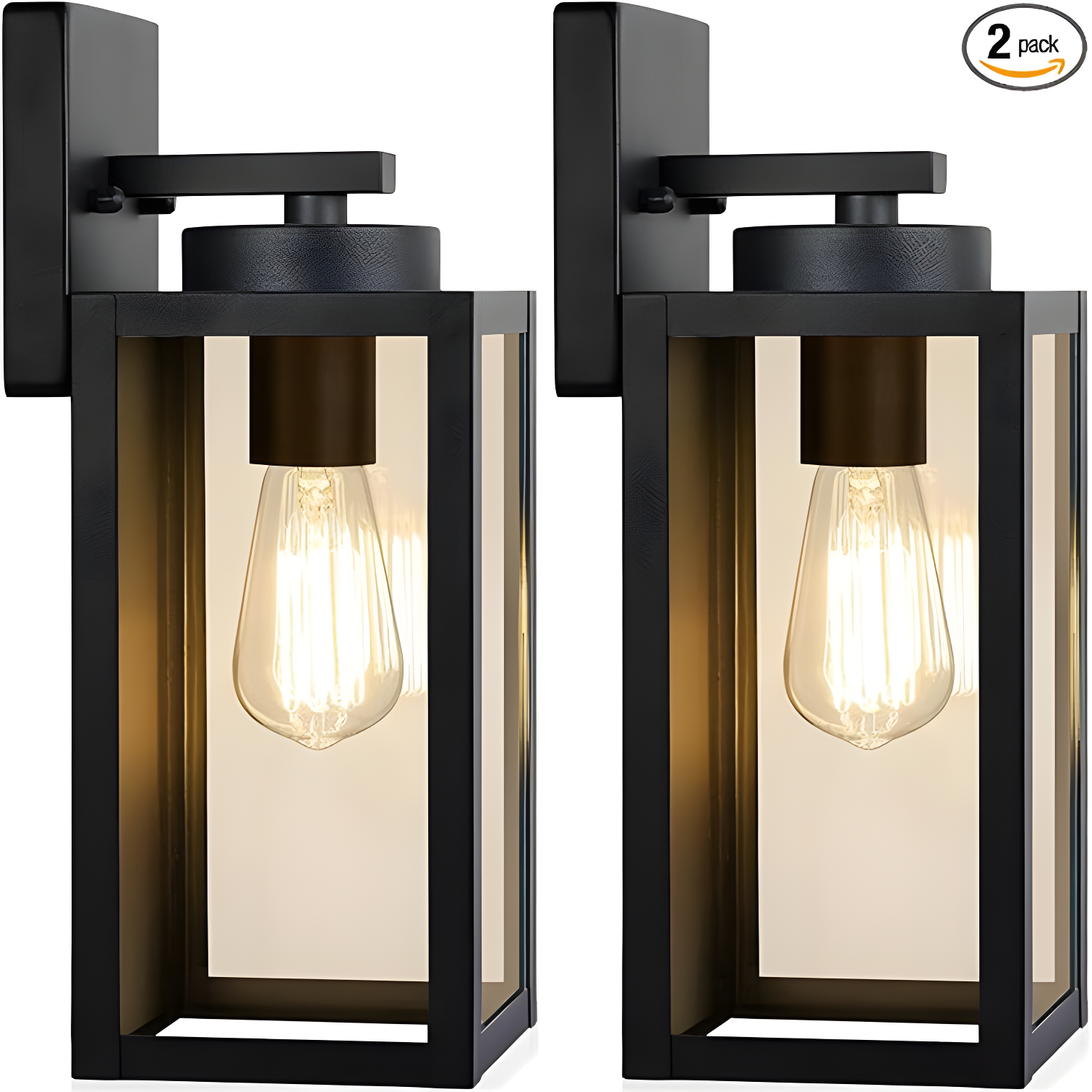 Modern Matte Black Plug-In Lantern Sconce with Glass Shade