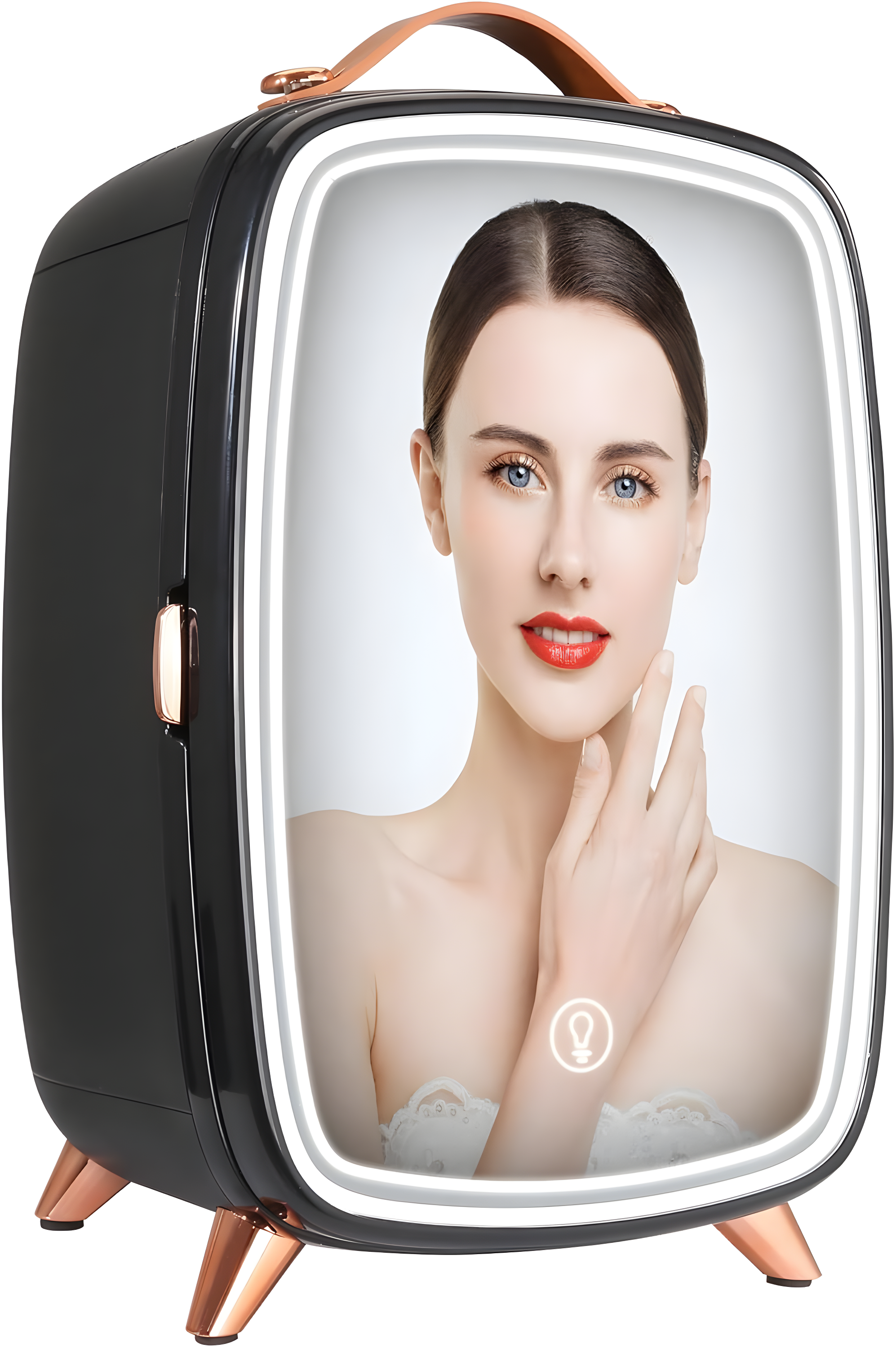 Compact Black Smart Mini Fridge with LED Mirror