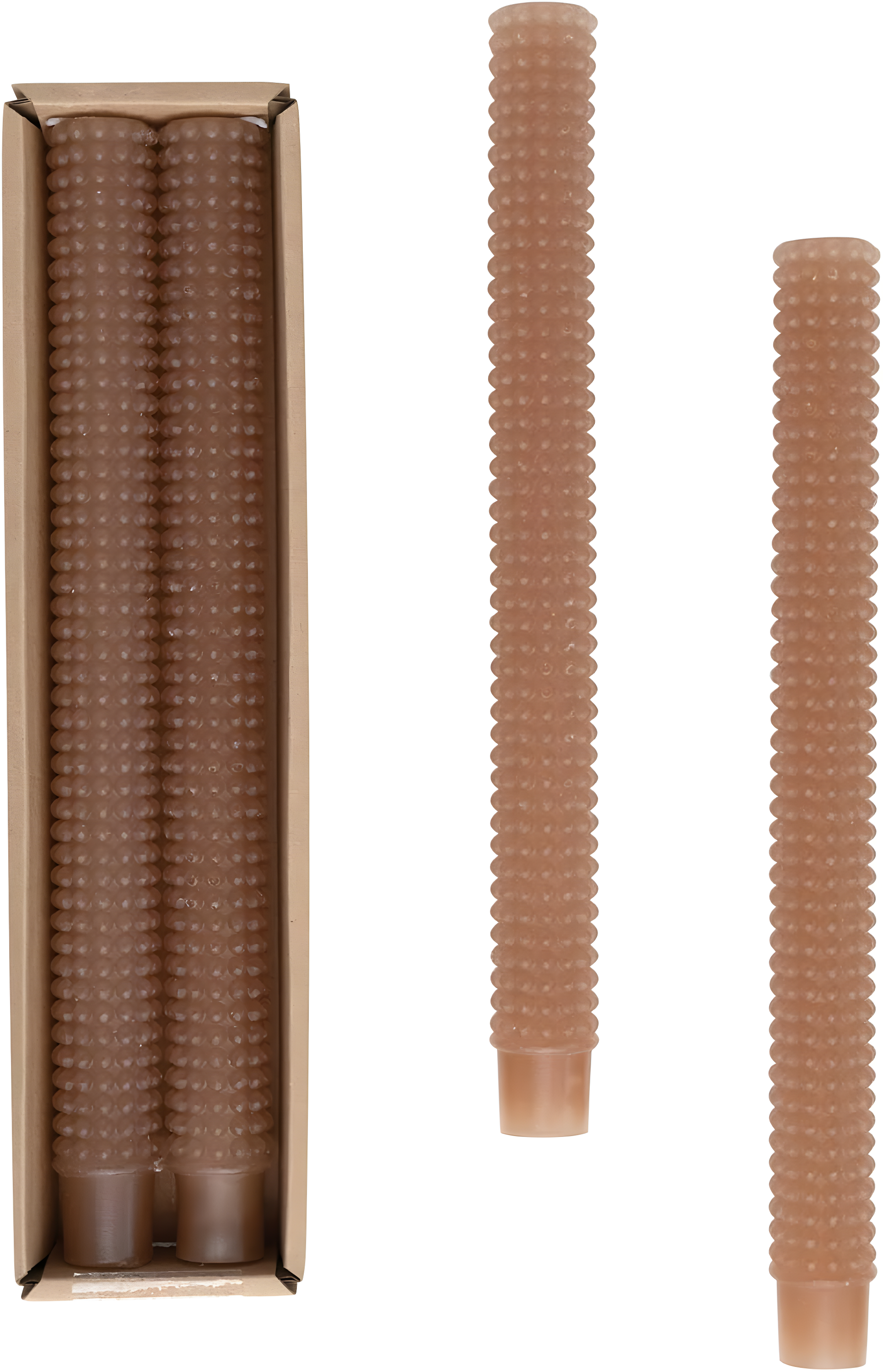Elegant Cappuccino Hobnail Paraffin Taper Candles, 10" Set of 2