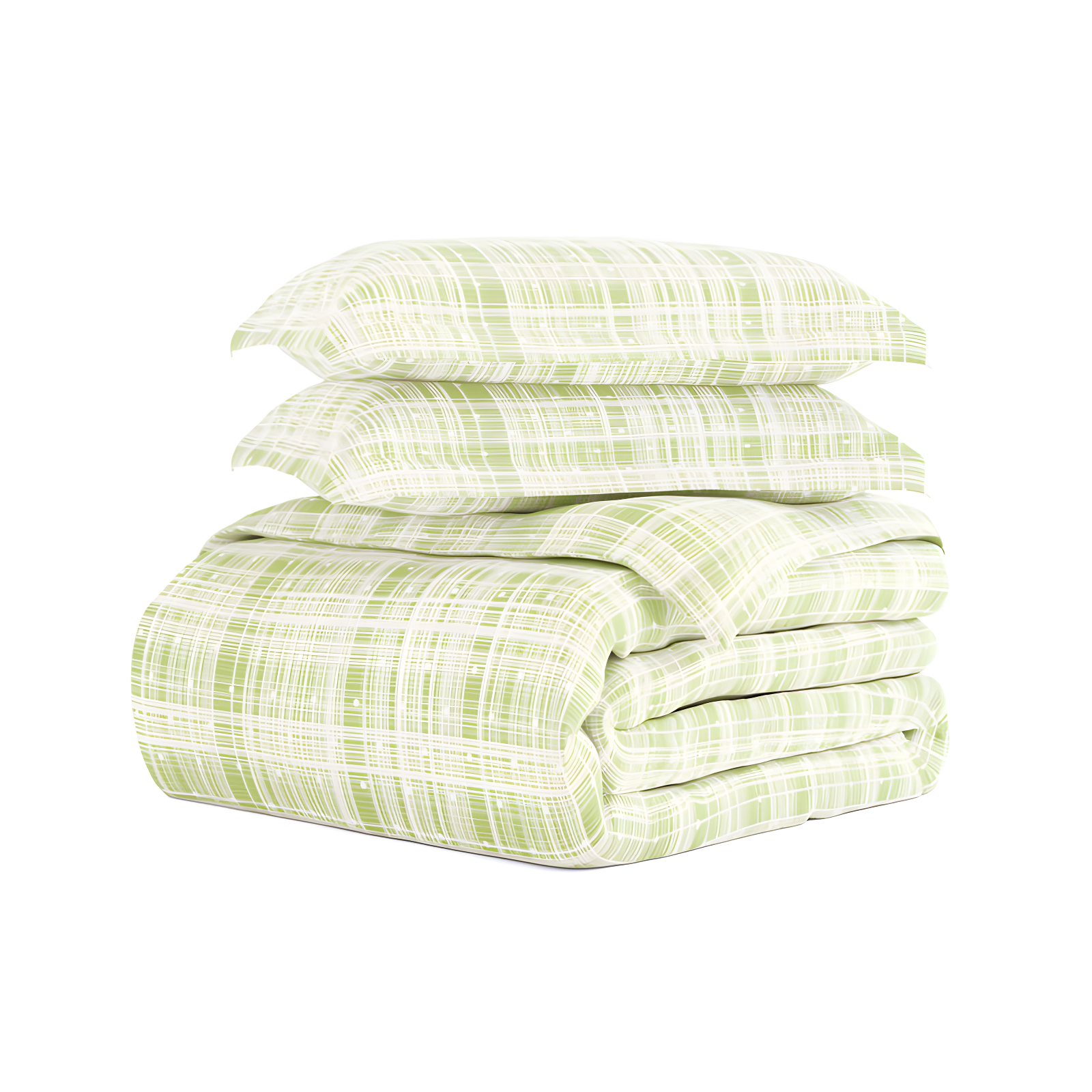 Moss Green Plaid Twin Duvet Cover Set with Shams