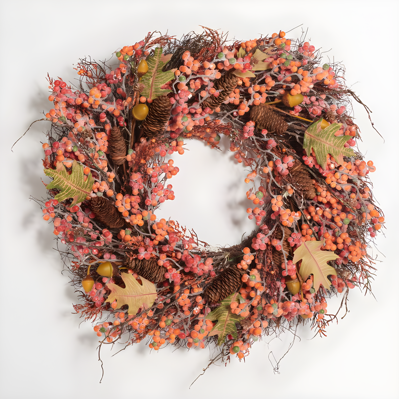 26" Multicolor Faux Berry, Acorn, Pine Cone & Oak Leaf Wreath