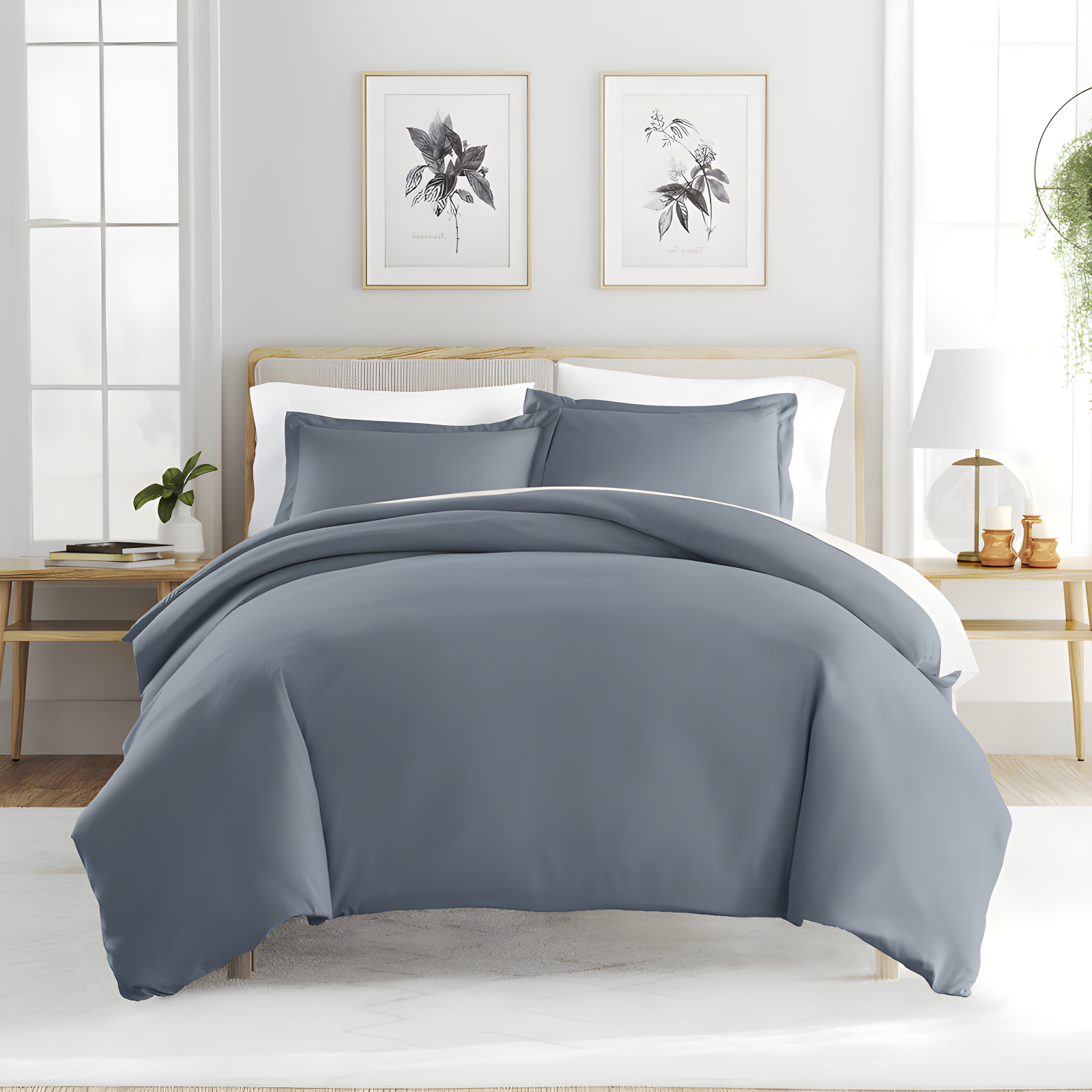 Stone Blue Microfiber Full/Queen Duvet Cover Set with Pillow Shams