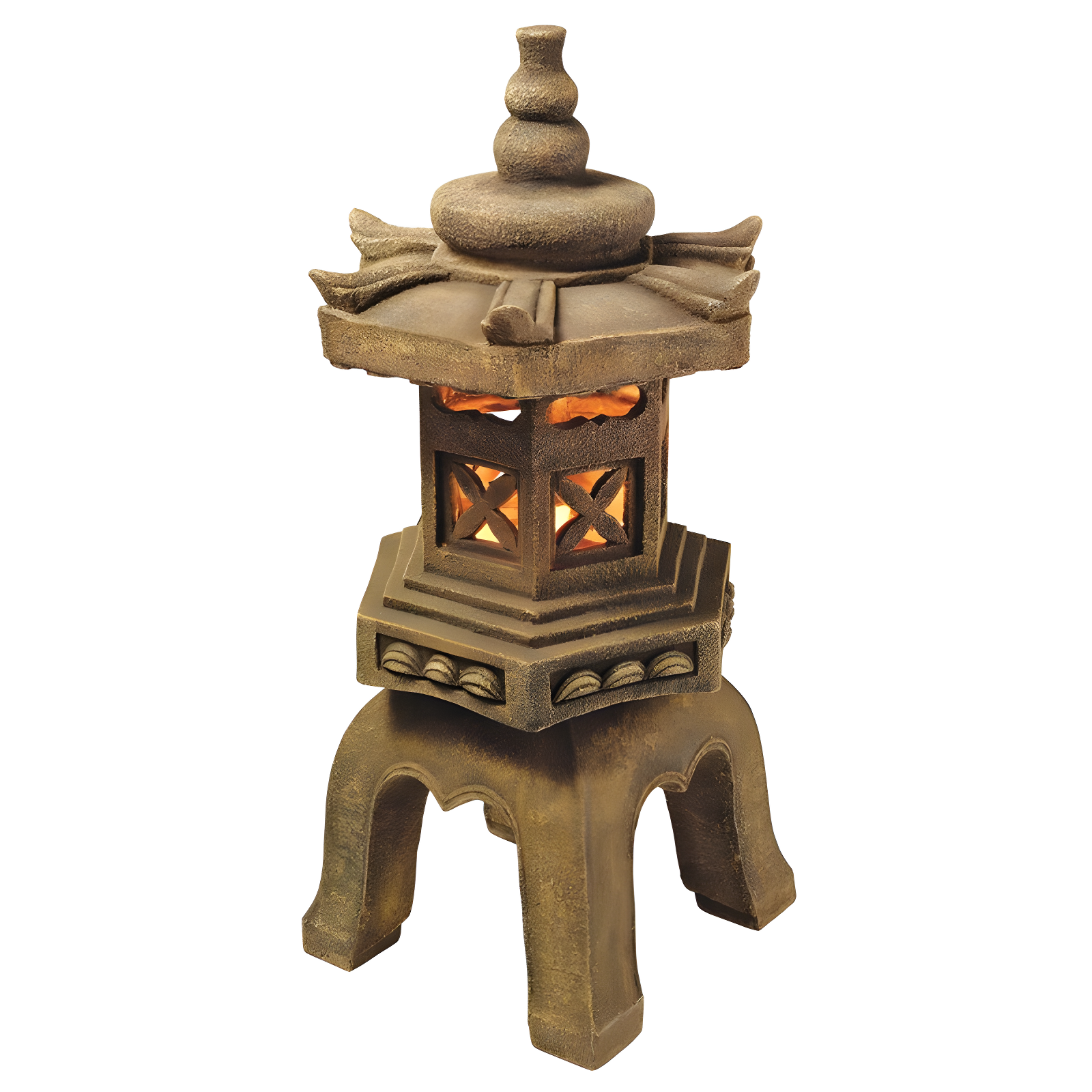 Sacred Pagoda Lantern Beige Resin Garden Statue with LED Lights